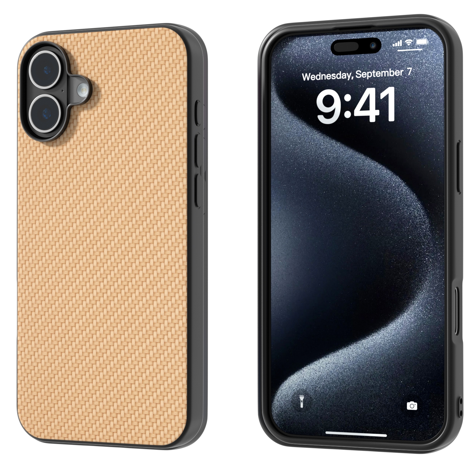 For iPhone 16 Plus Carbon Fiber Texture Protective Phone Case(Gold) - Shopkiz.com