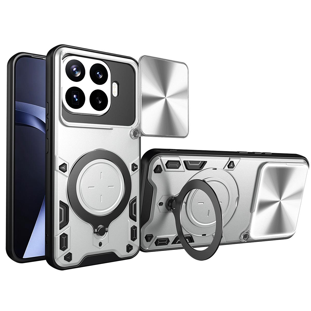 For Xiaomi 17T Pro 5G CD Texture Sliding Camshield Magnetic Holder Phone Case(Silver) - Shopkiz.com