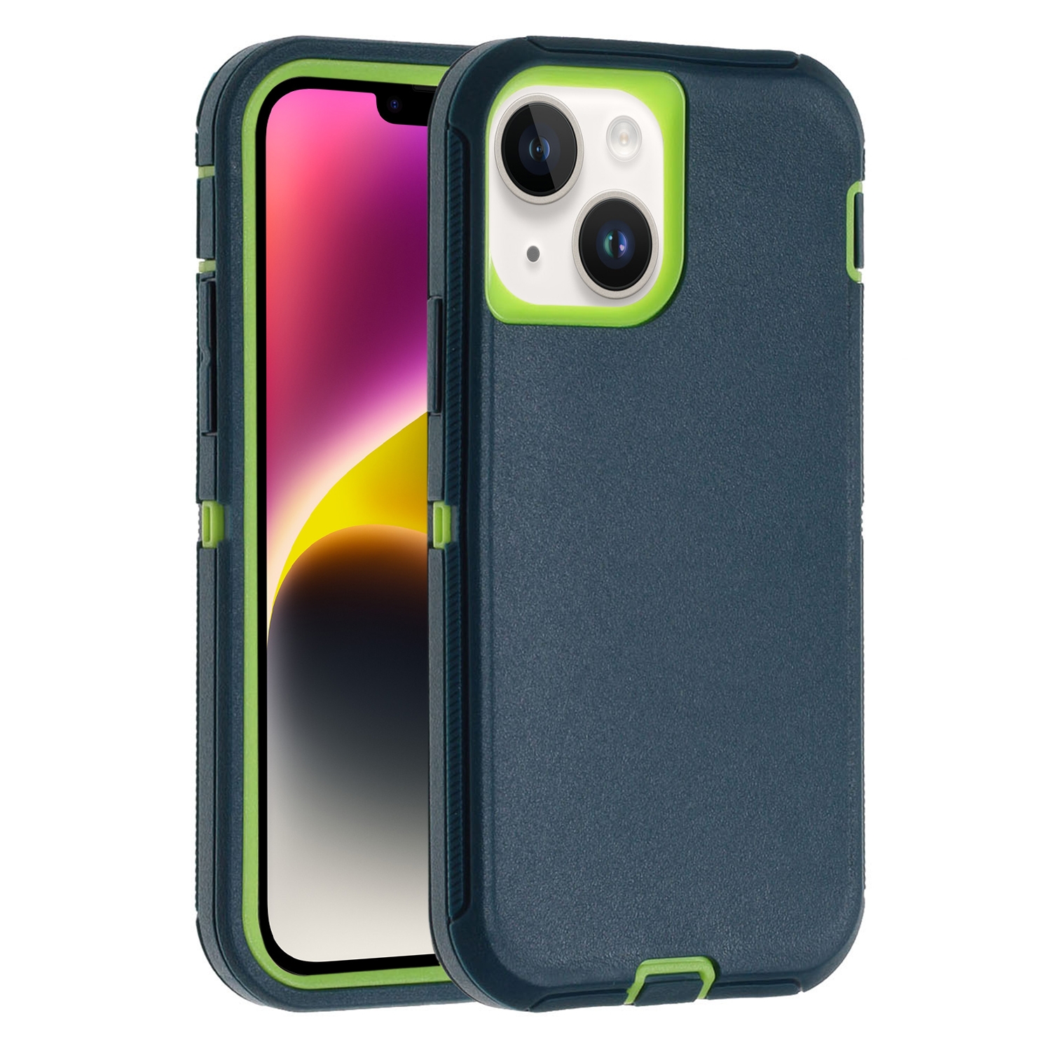 For iPhone 14 Plus Robot Three-proof Life Waterproof Phone Case with Holder(Dark Green + Light Green) - Shopkiz.com
