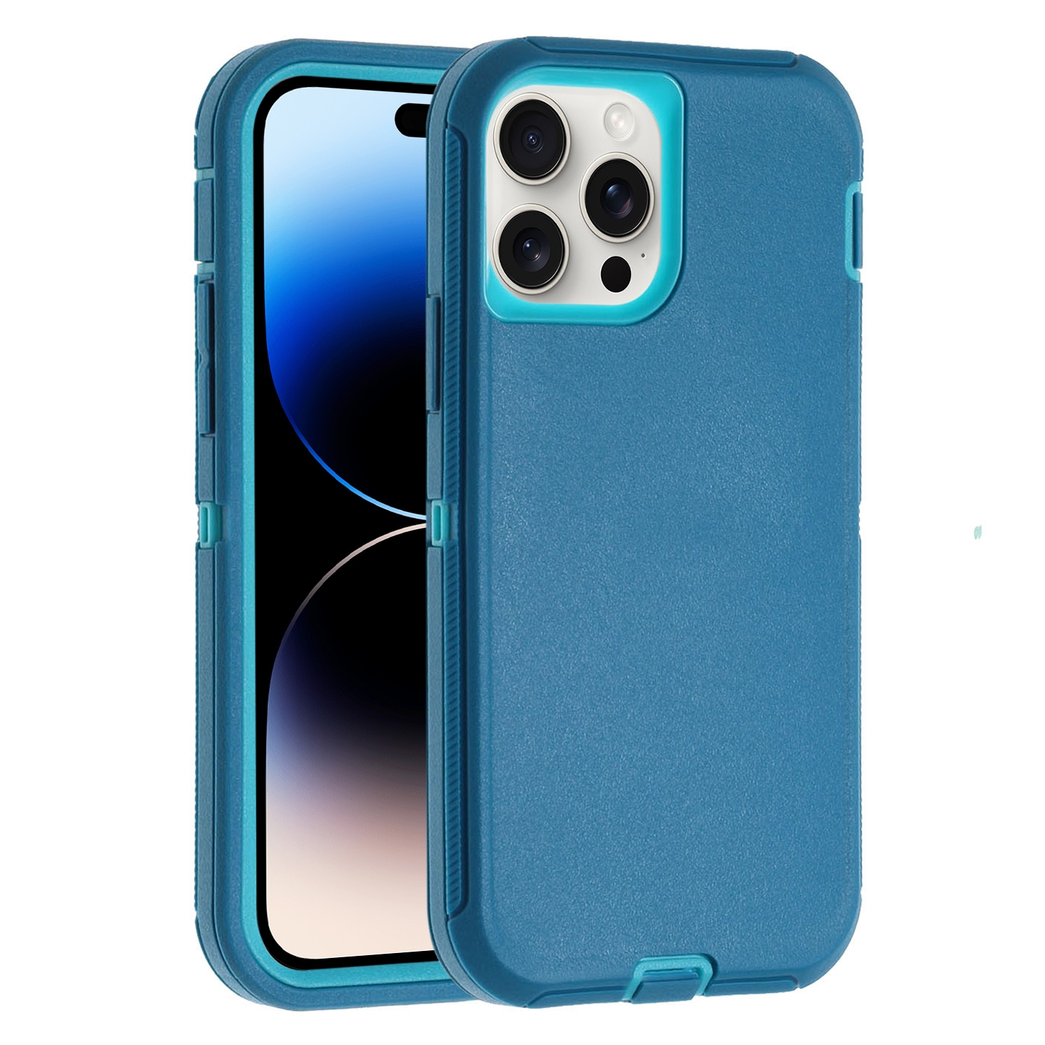 For iPhone 14 Pro Robot Three-proof Life Waterproof Phone Case with Holder(Dark Blue + Light Blue) - Shopkiz.com