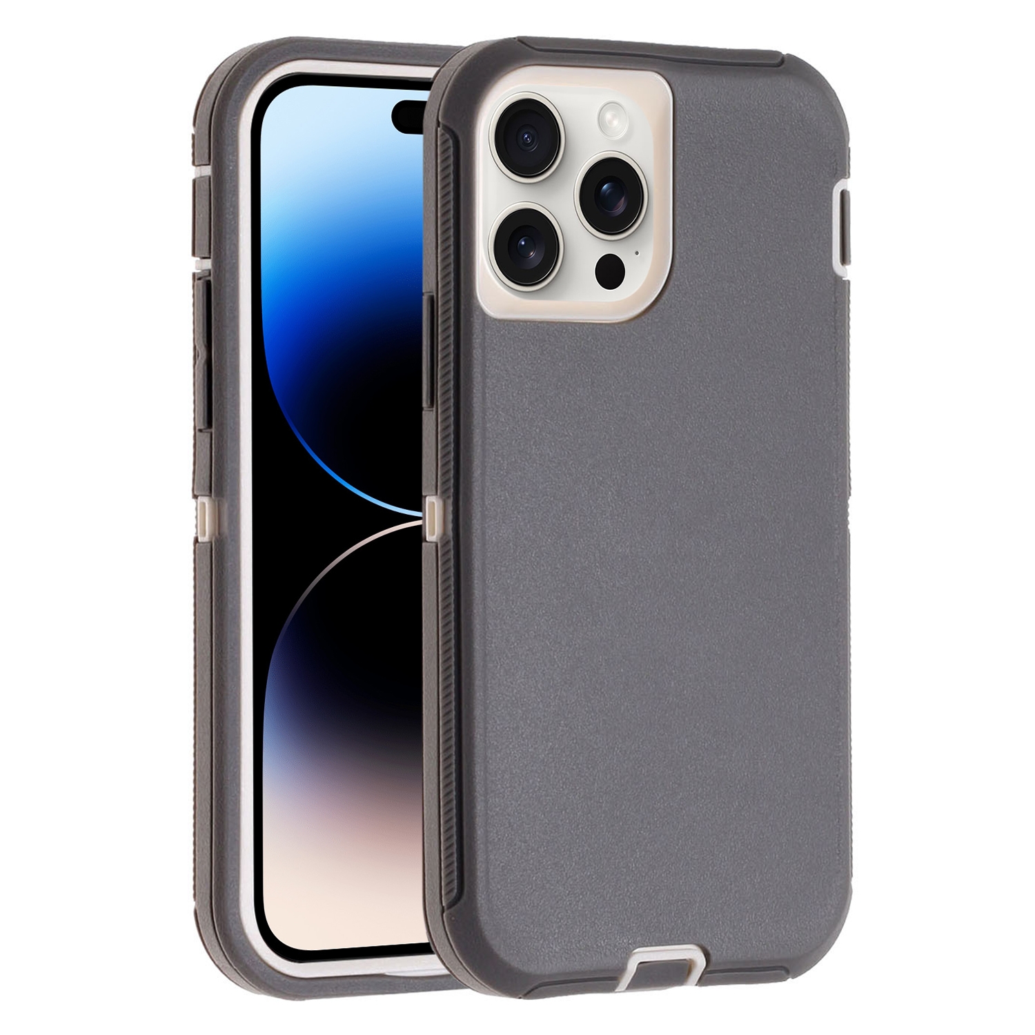 For iPhone 14 Pro Robot Three-proof Life Waterproof Phone Case with Holder(Grey + White) - Shopkiz.com