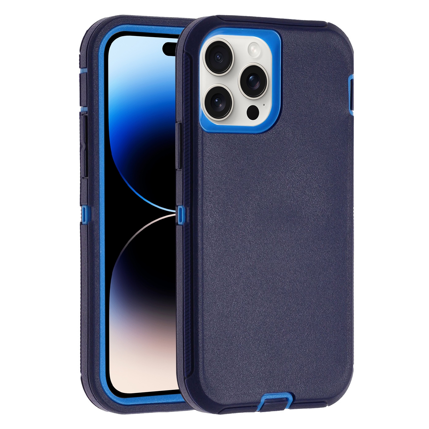 For iPhone 14 Pro Robot Three-proof Life Waterproof Phone Case with Holder(Royal Blue + Blue) - Shopkiz.com