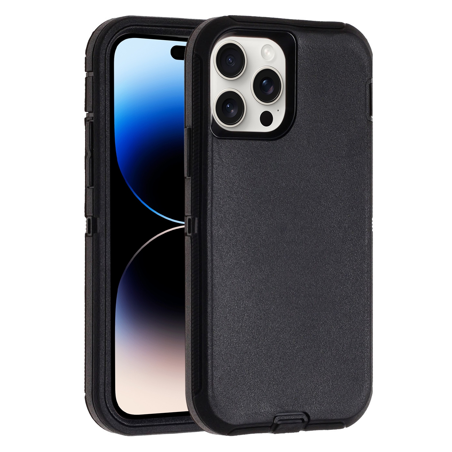 For iPhone 14 Pro Max Robot Three-proof Life Waterproof Phone Case with Holder(Black) - Shopkiz.com