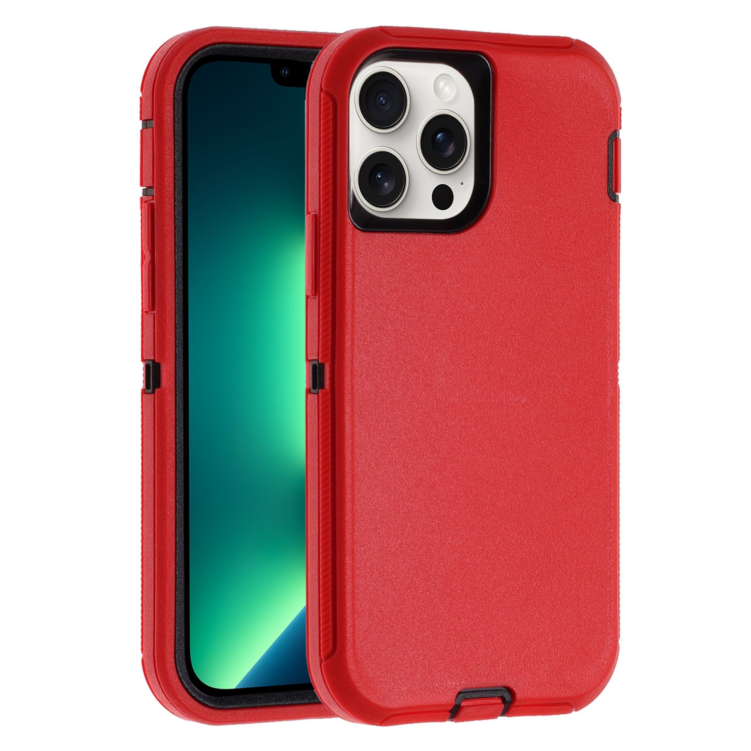 For iPhone 13 Pro Max Robot Three-proof Life Waterproof Phone Case with Holder(Red + Black) - Shopkiz.com