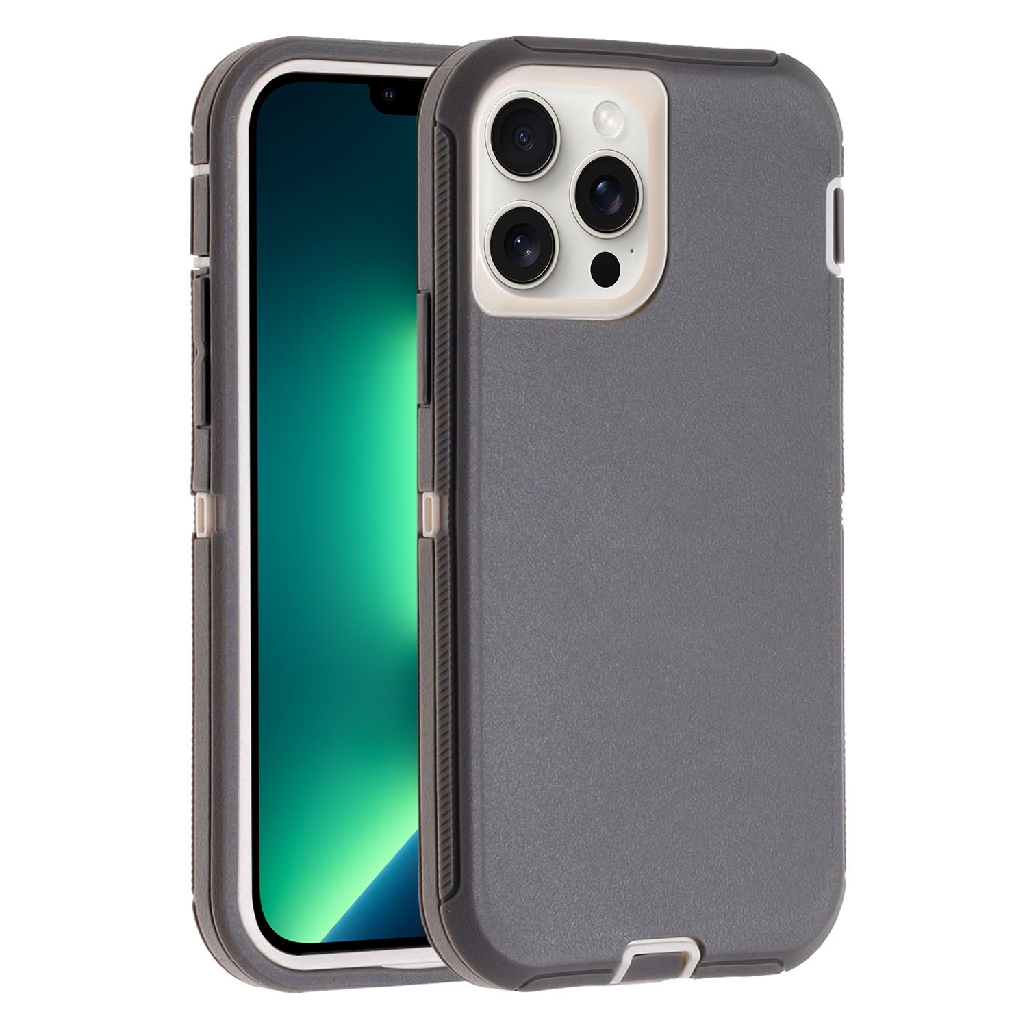 For iPhone 13 Pro Max Robot Three-proof Life Waterproof Phone Case with Holder(Grey + White) - Shopkiz.com