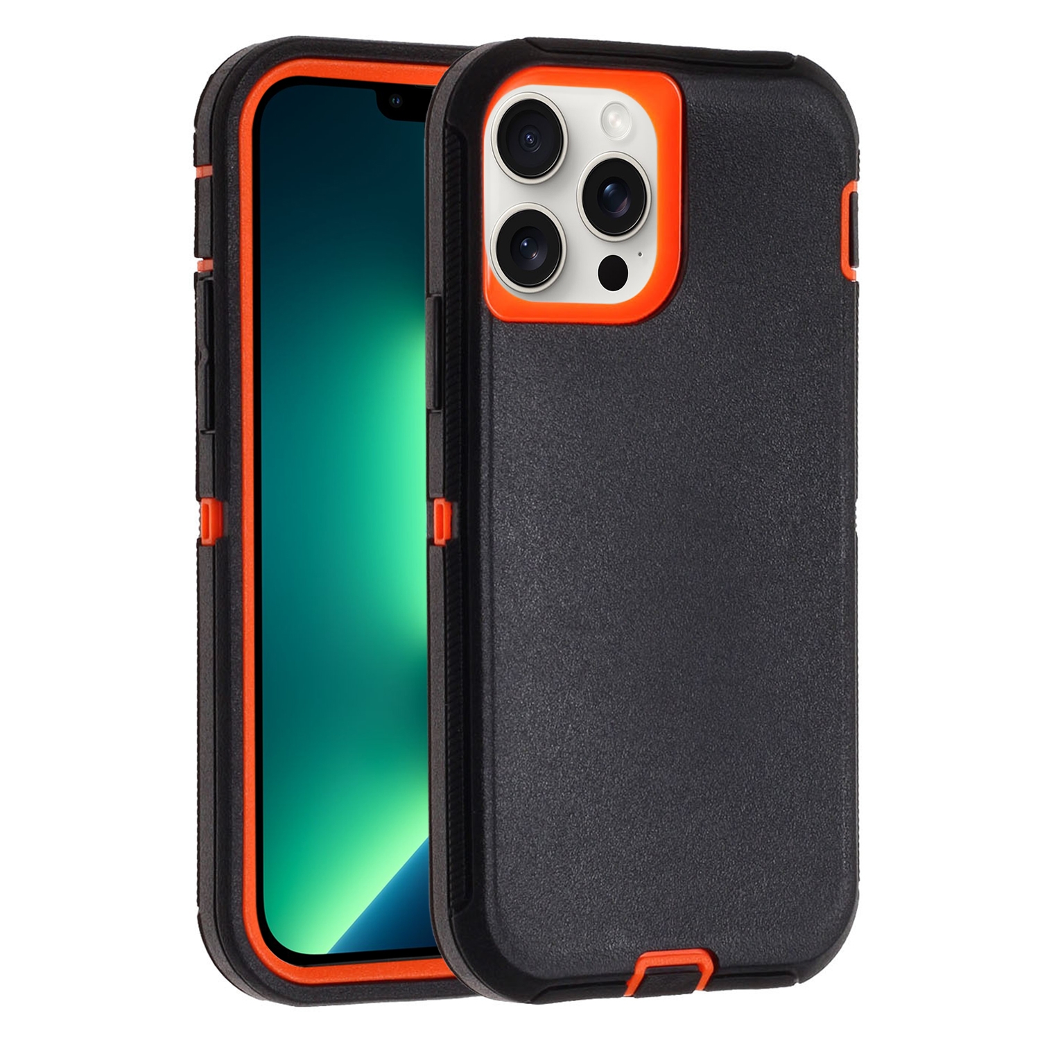For iPhone 13 Pro Robot Three-proof Life Waterproof Phone Case with Holder(Black + Orange) - Shopkiz.com