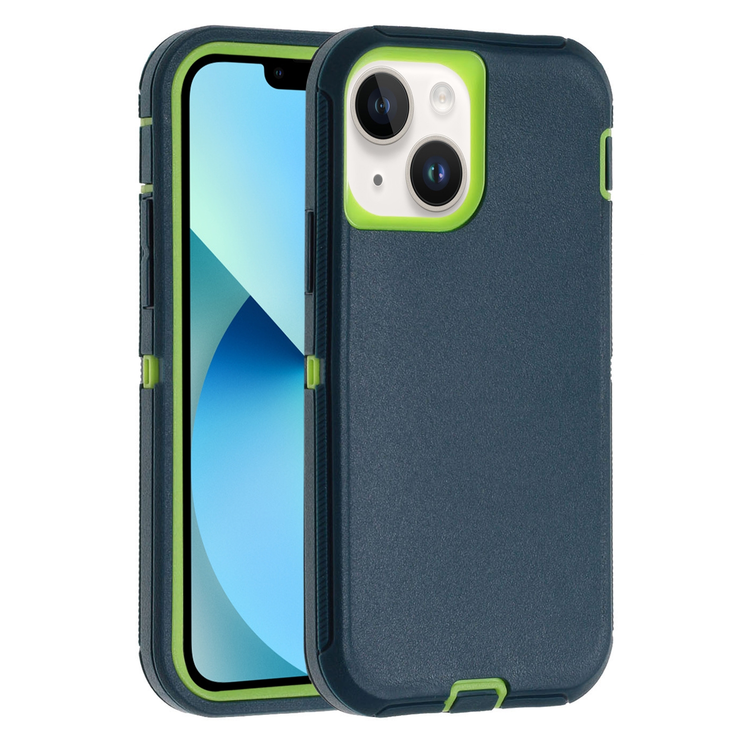 For iPhone 13 Robot Three-proof Life Waterproof Phone Case with Holder(Dark Green + Light Green) - Shopkiz.com