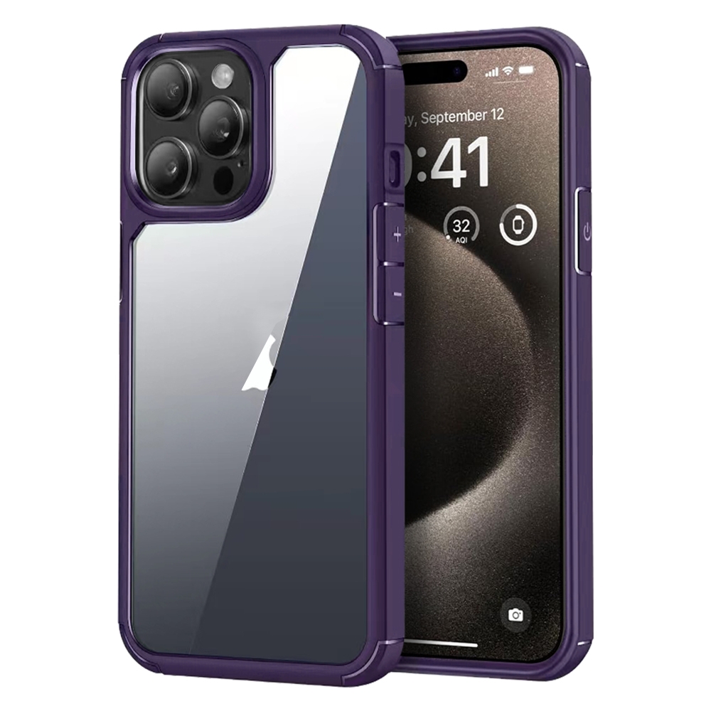 For iPhone 15 Pro Max Acrylic+TPU Transparent Shockproof Phone Case(Purple) - Shopkiz.com