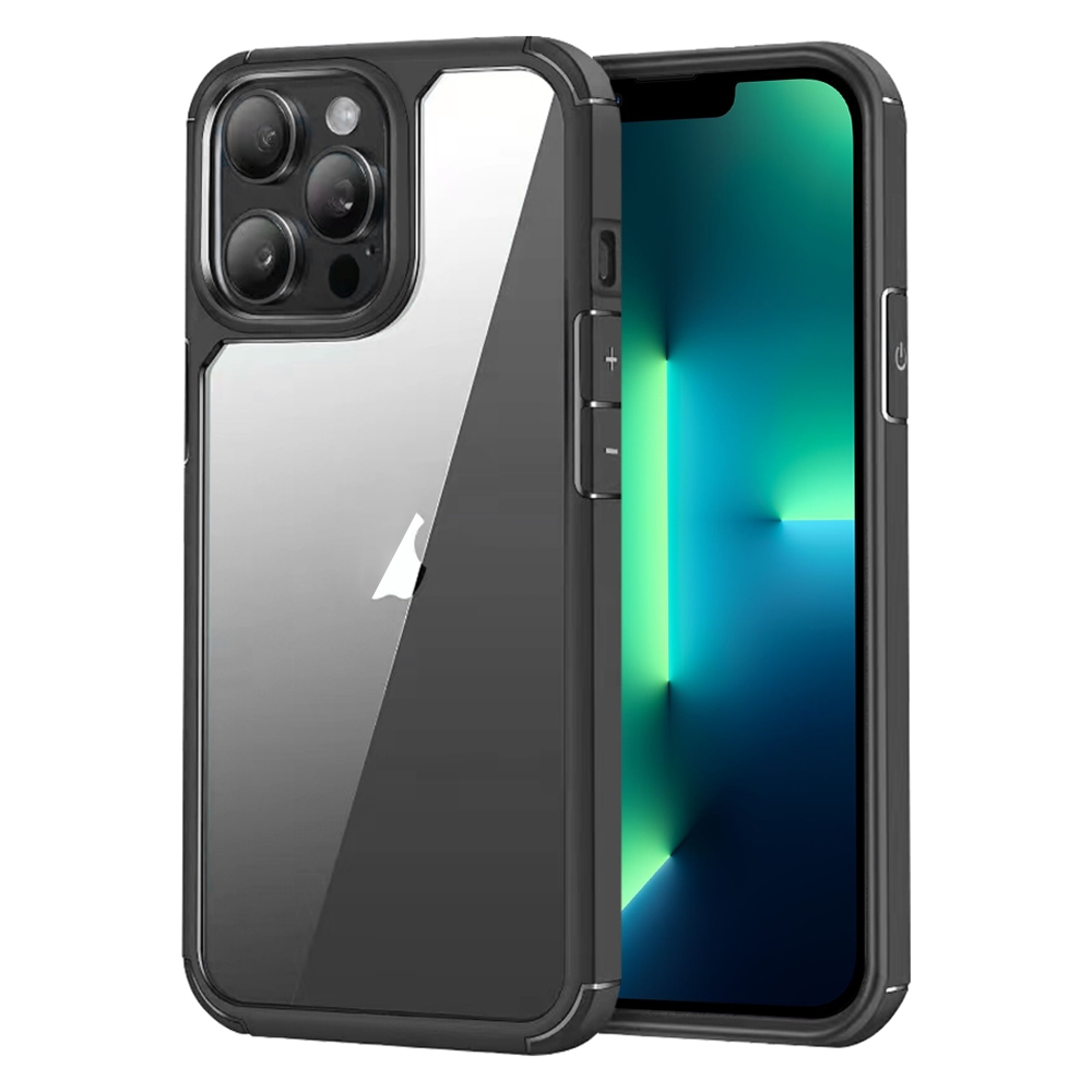 For iPhone 13 Pro Acrylic+TPU Transparent Shockproof Phone Case(Black) - Shopkiz.com