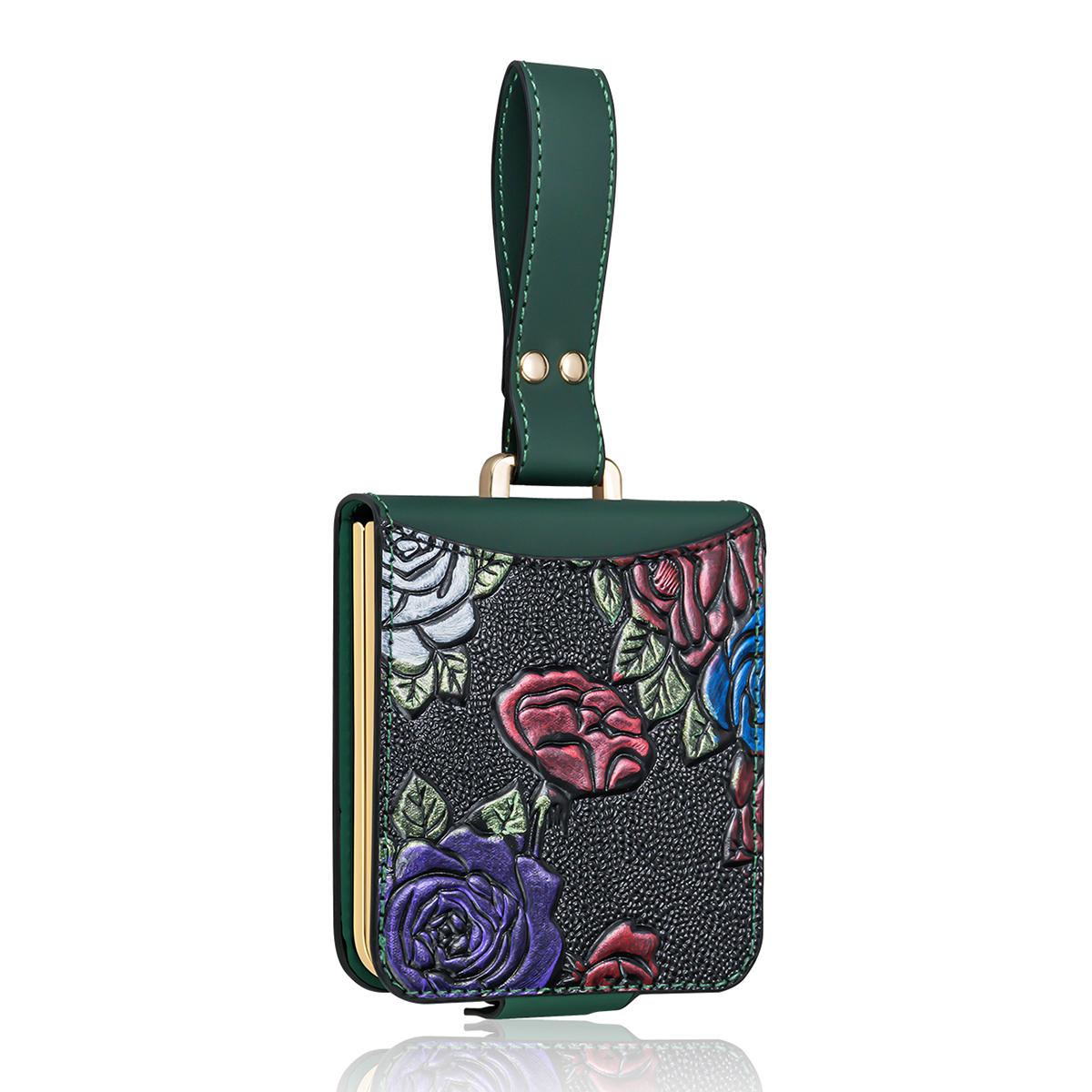 For Galaxy Z Flip8 5G VIETAO Integrated Embossed Pattern Full Coverage Phone Case with Wrist Strap(Green) - Shopkiz.com