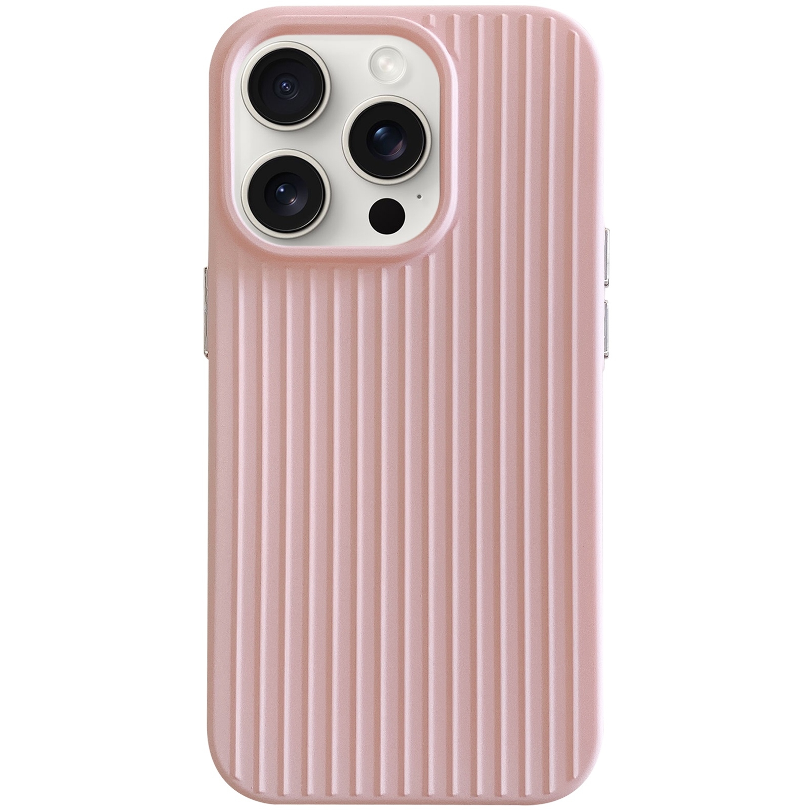 For iPhone 15 Pro Max Macaroon Tile Stripe TPU Hybrid PC Phone Case(Pink) - Shopkiz.com