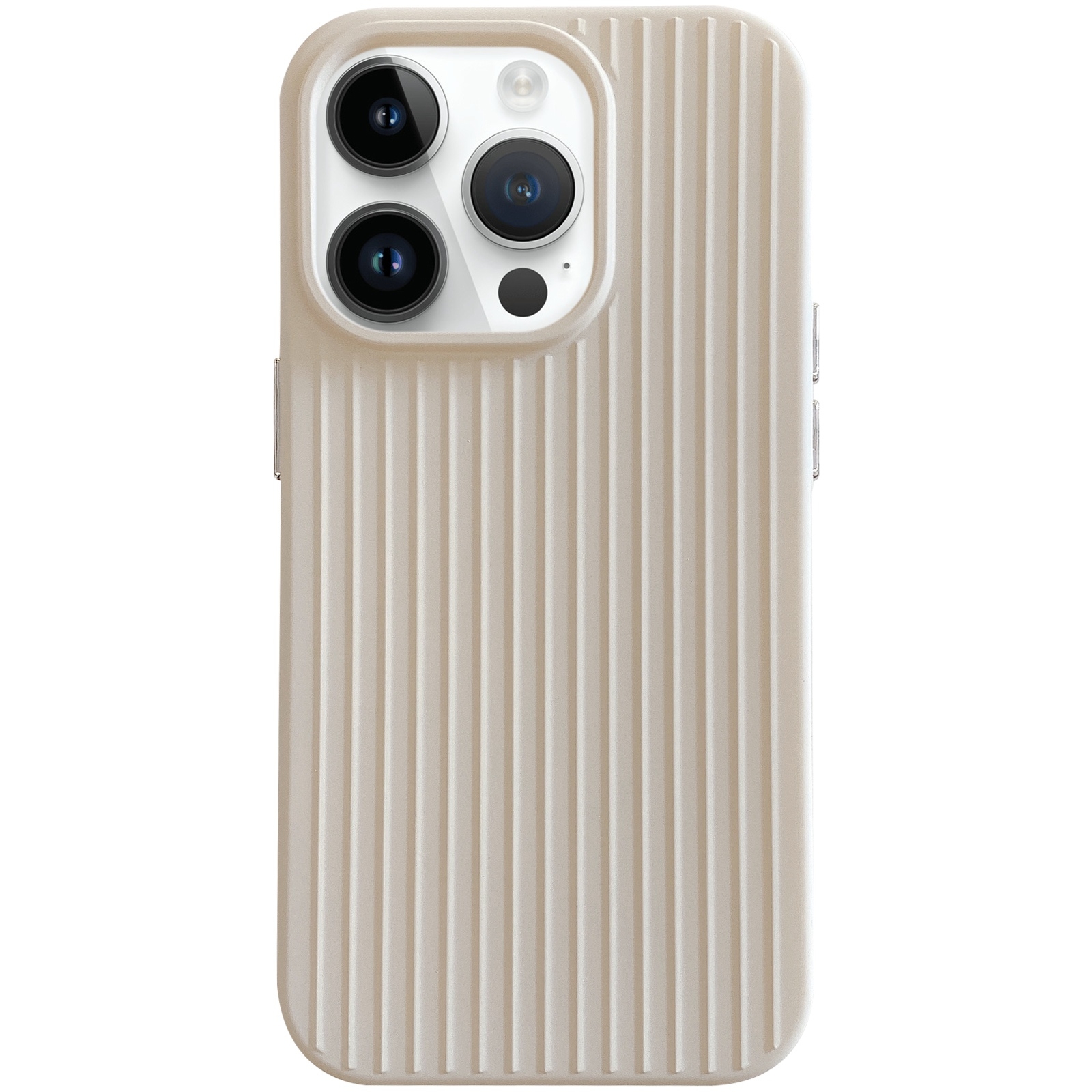 For iPhone 14 Pro Max Macaroon Tile Stripe TPU Hybrid PC Phone Case(Beige) - Shopkiz.com