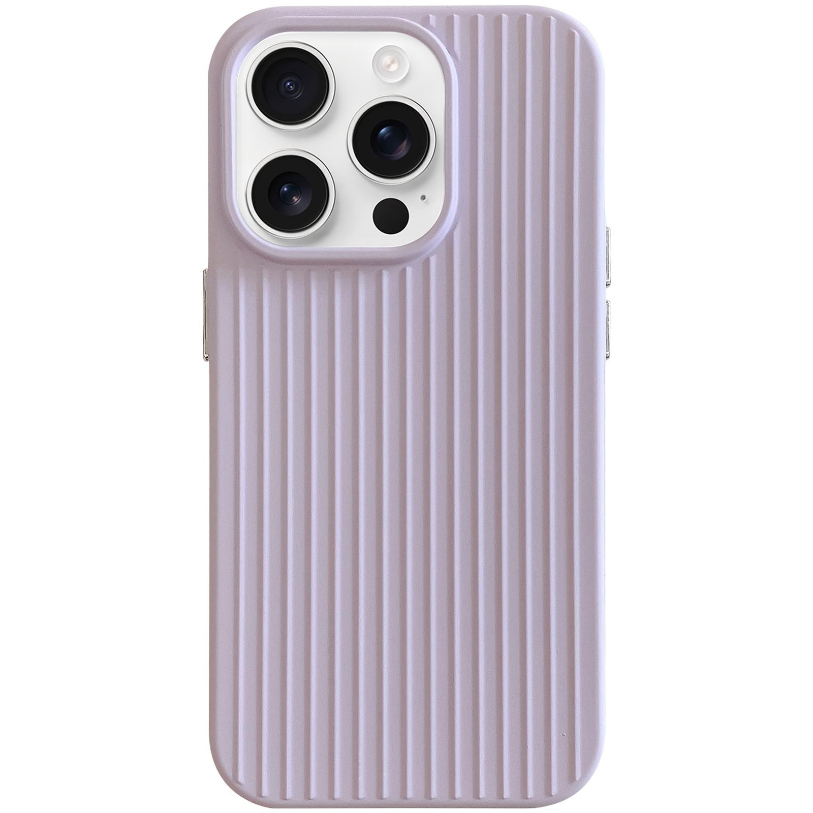 For iPhone 16 Pro Max Macaroon Tile Stripe TPU Hybrid PC Phone Case(Purple) - Shopkiz.com