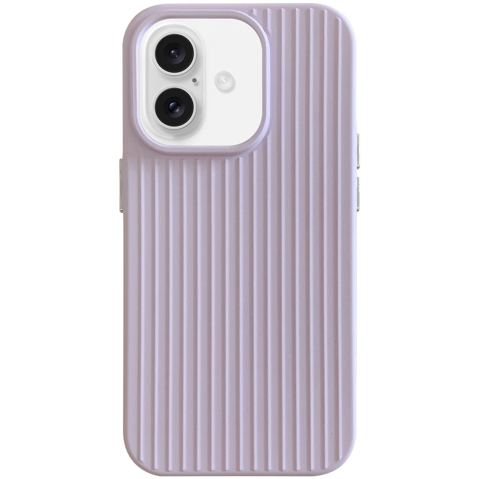 For iPhone 16 Plus Macaroon Tile Stripe TPU Hybrid PC Phone Case(Purple) - Shopkiz.com
