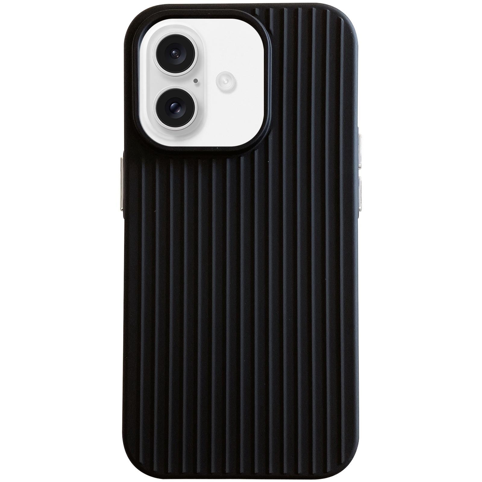 For iPhone 16 Plus Macaroon Tile Stripe TPU Hybrid PC Phone Case(Black) - Shopkiz.com