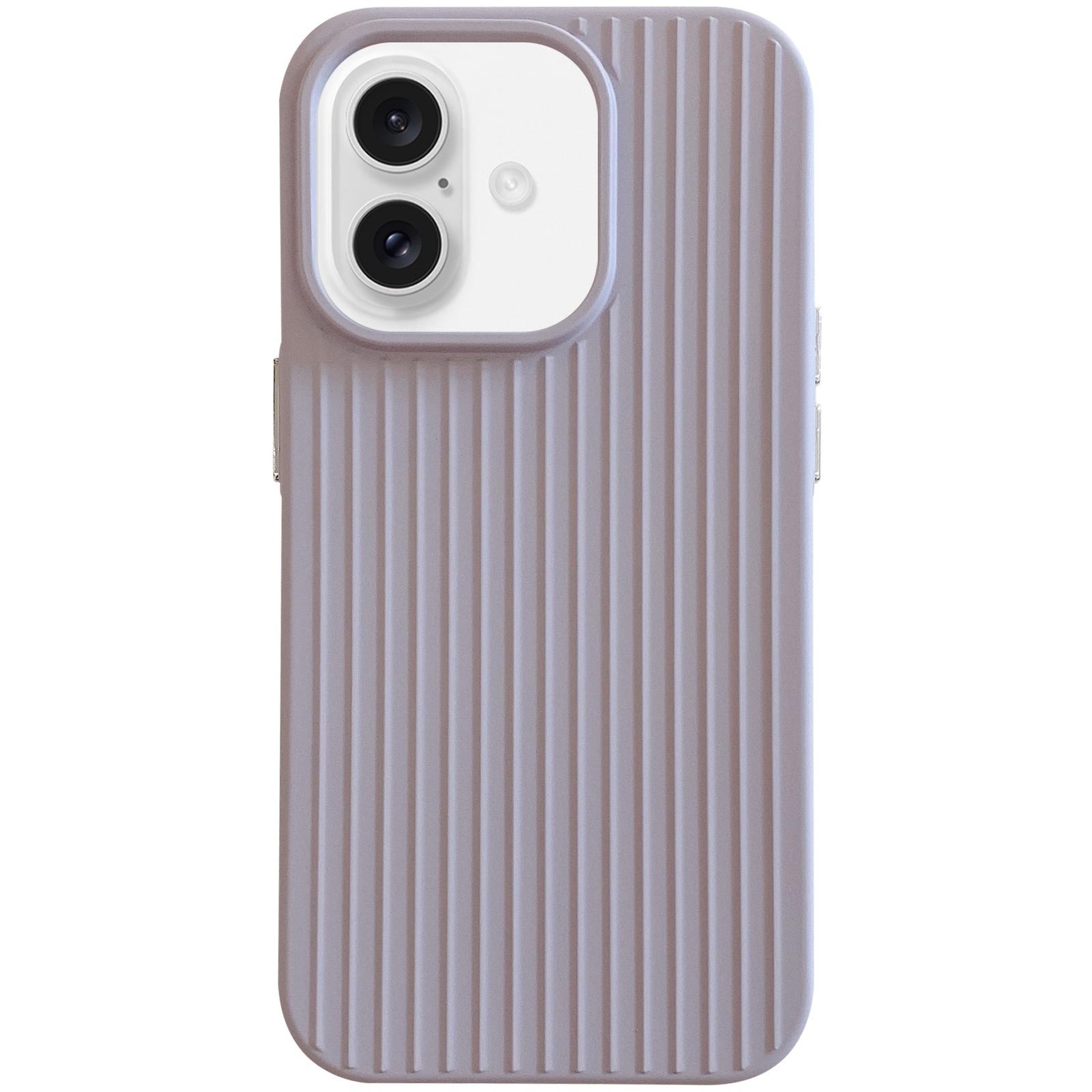 For iPhone 16 Macaroon Tile Stripe TPU Hybrid PC Phone Case(Lavender Grey) - Shopkiz.com