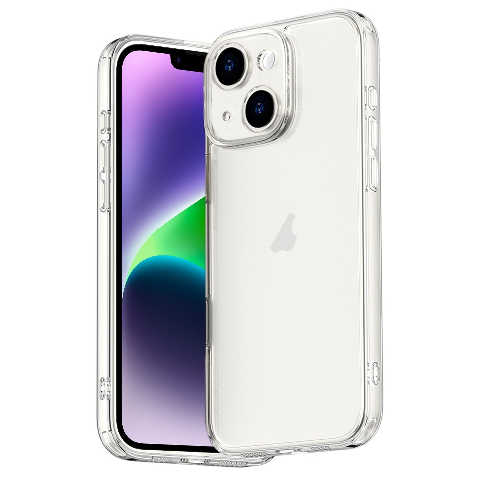 For iPhone 14 Plus Four Corner Airbag Transparent Glass Phone Case - Shopkiz.com