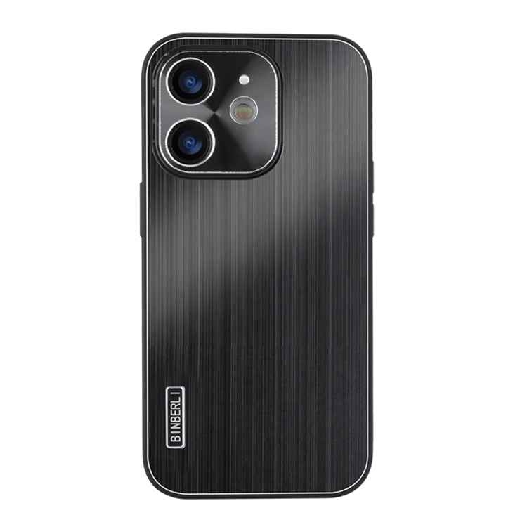 For iPhone 12 PC Hybrid Aluminum Alloy Brushed Shockproof Phone Case(Black) - Shopkiz.com