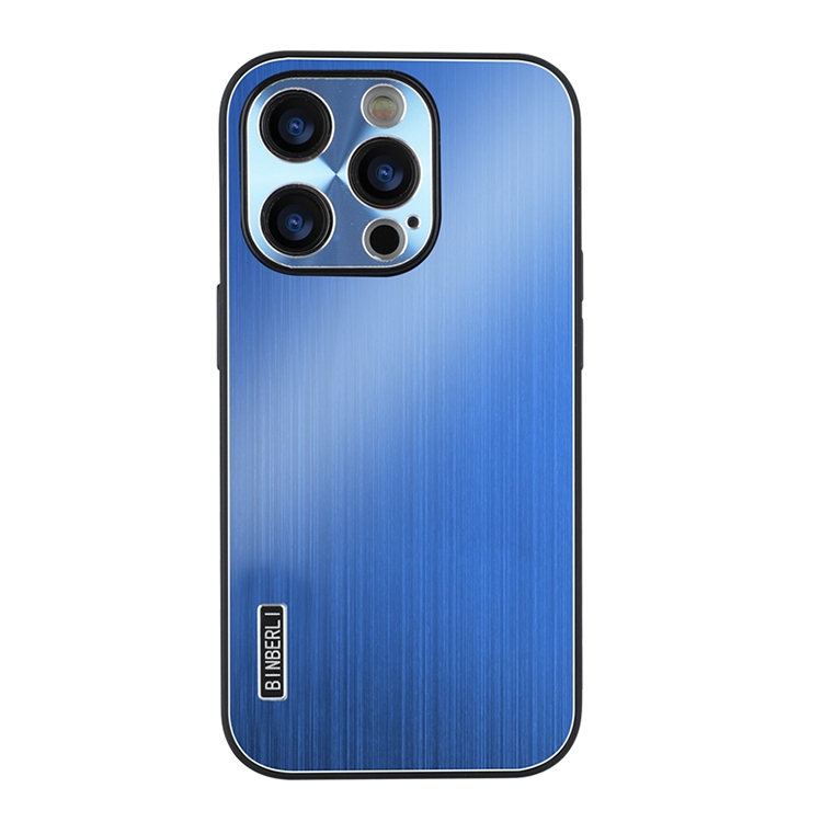 For iPhone 13 Pro PC Hybrid Aluminum Alloy Brushed Shockproof Phone Case(Blue) - Shopkiz.com