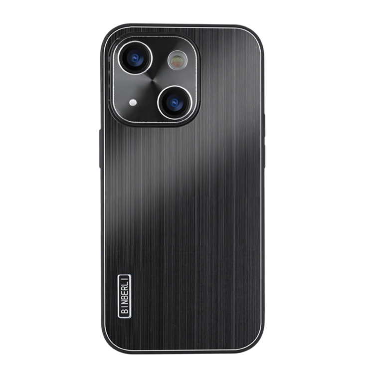 For iPhone 14 Plus PC Hybrid Aluminum Alloy Brushed Shockproof Phone Case(Black) - Shopkiz.com