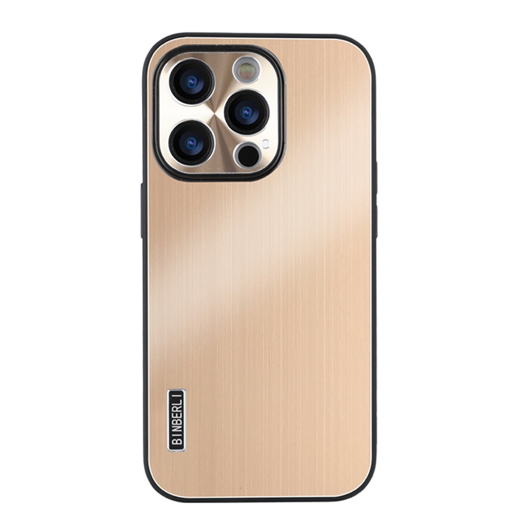 For iPhone 14 Pro Max PC Hybrid Aluminum Alloy Brushed Shockproof Phone Case(Gold) - Shopkiz.com