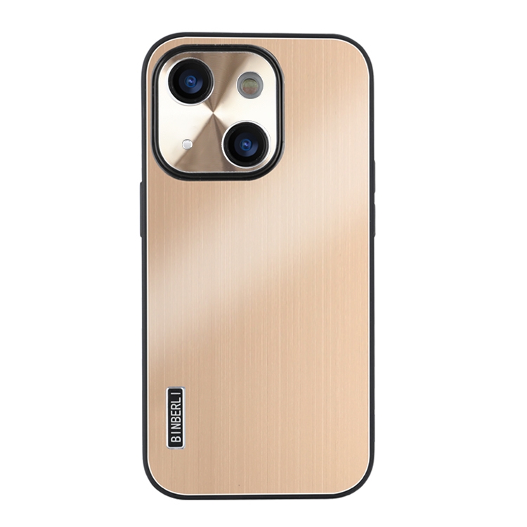 For iPhone 15 PC Hybrid Aluminum Alloy Brushed Shockproof Phone Case(Gold) - Shopkiz.com