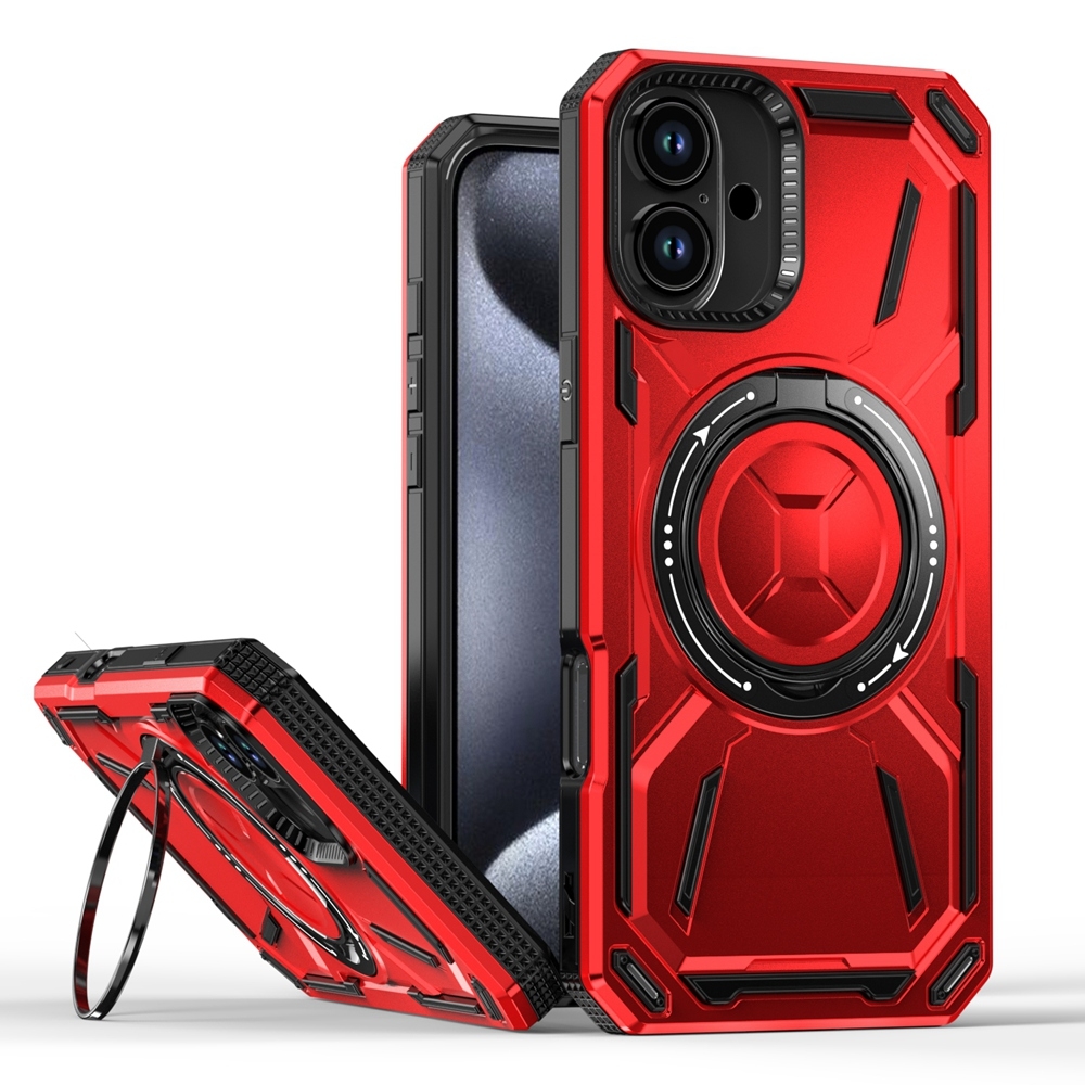 For iPhone 16 Plus Armor II Series MagSafe Magnetic Holder Phone Case(Red) - Shopkiz.com