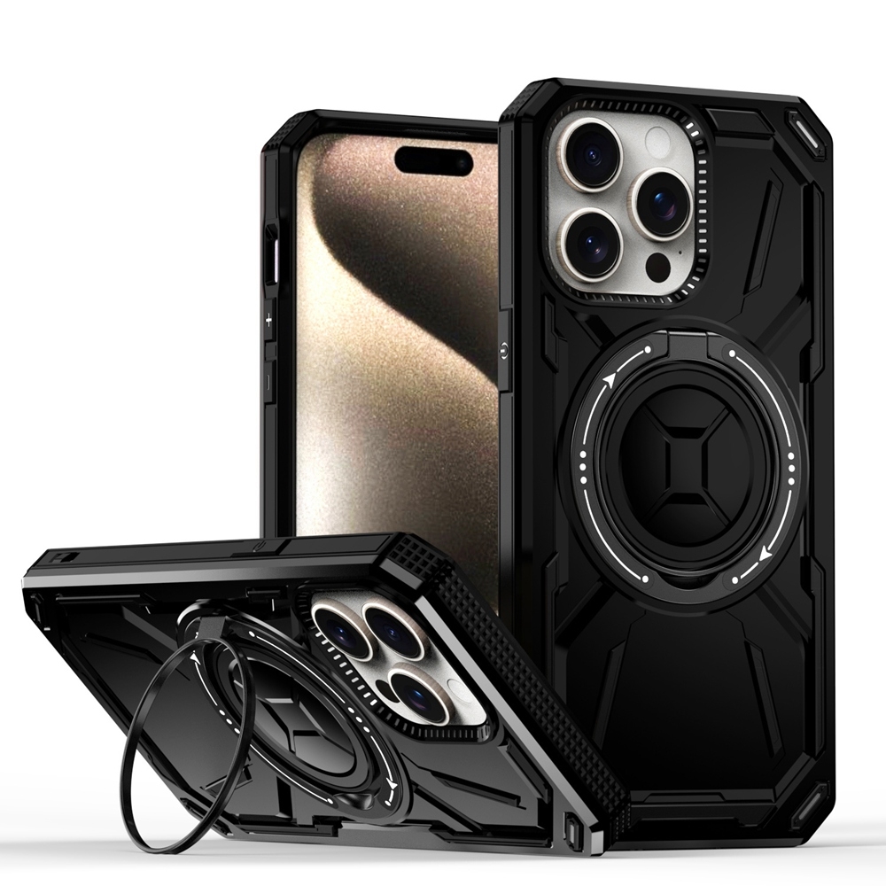 For iPhone 15 Pro Max Armor II Series MagSafe Magnetic Holder Phone Case(Black) - Shopkiz.com