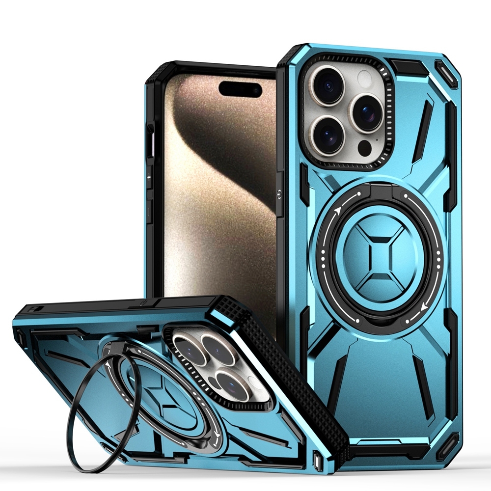 For iPhone 15 Pro Max Armor II Series MagSafe Magnetic Holder Phone Case(Light Blue) - Shopkiz.com
