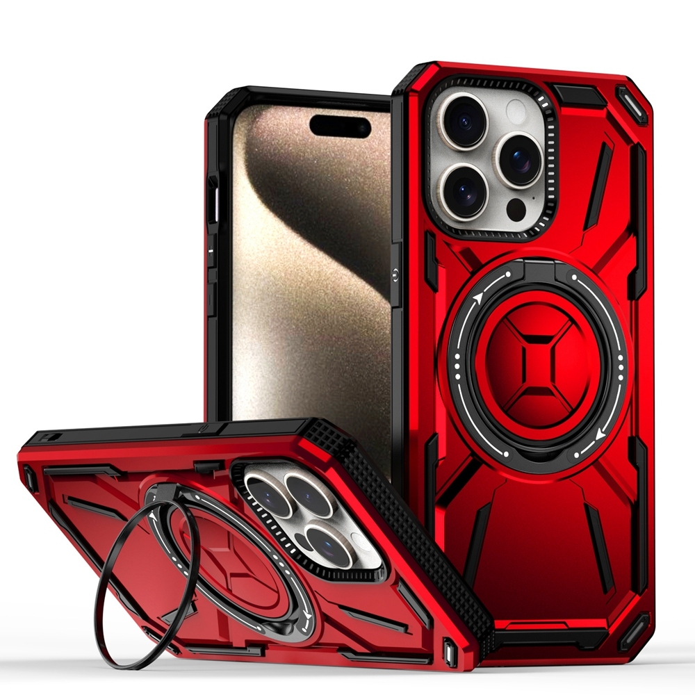 For iPhone 15 Pro Max Armor II Series MagSafe Magnetic Holder Phone Case(Red) - Shopkiz.com