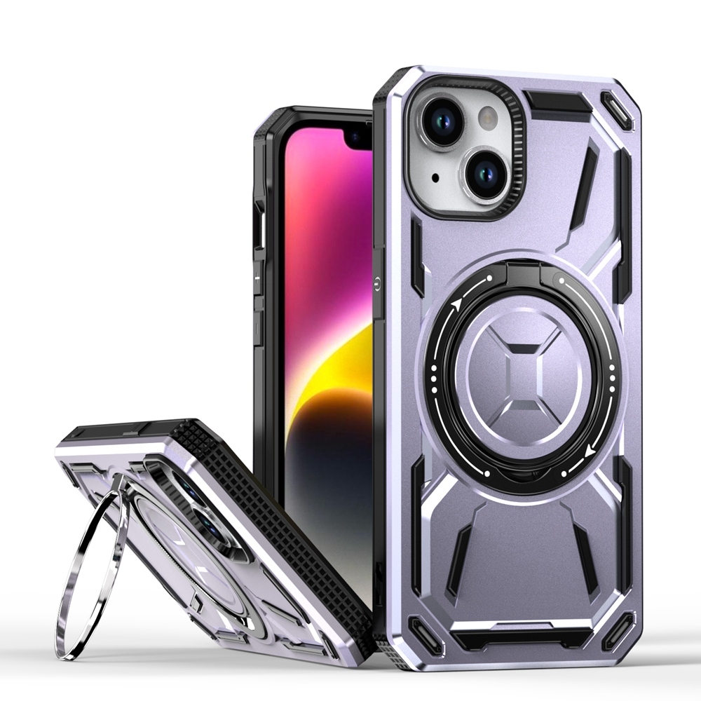 For iPhone 14 Armor II Series MagSafe Magnetic Holder Phone Case(Light Purple) - Shopkiz.com