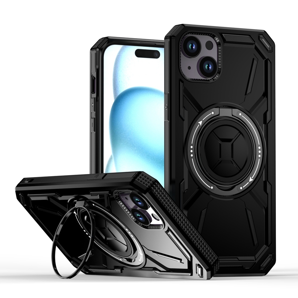 For iPhone 14 Plus Armor II Series MagSafe Magnetic Holder Phone Case(Black) - Shopkiz.com