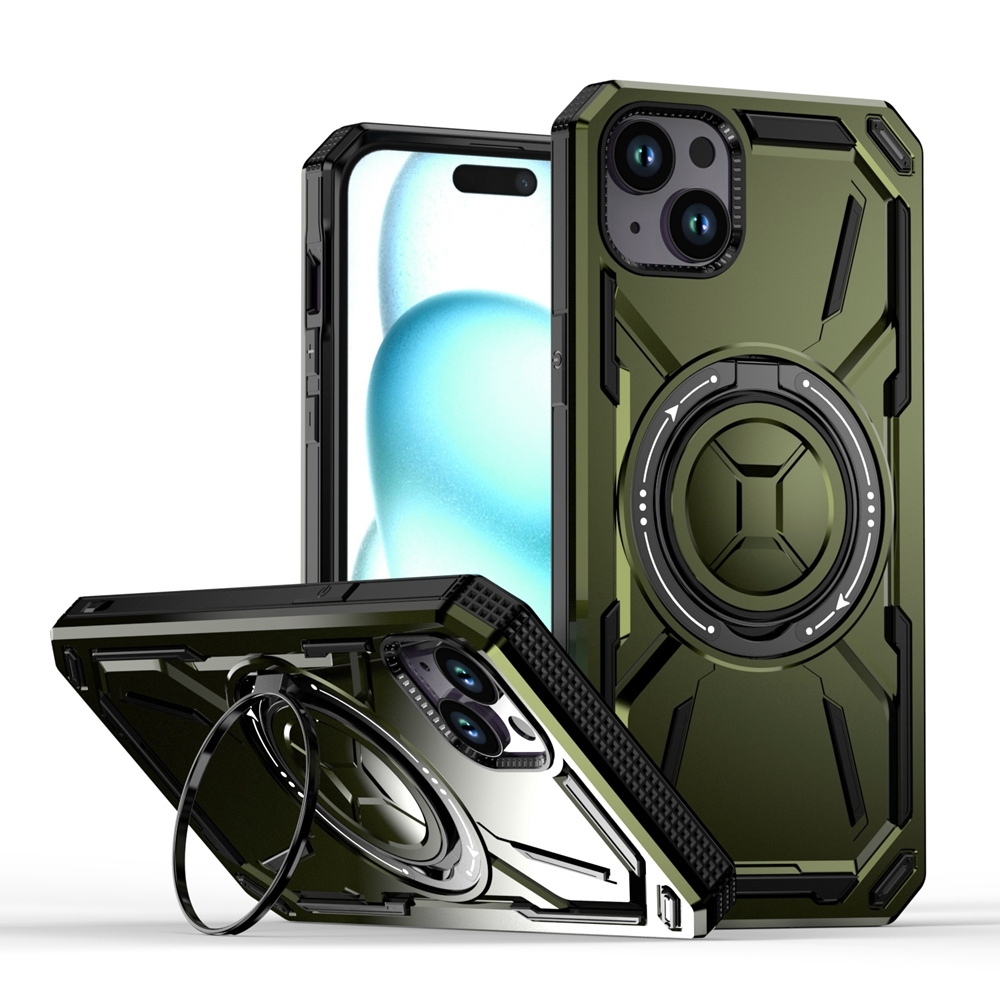 For iPhone 14 Plus Armor II Series MagSafe Magnetic Holder Phone Case(Army Green) - Shopkiz.com