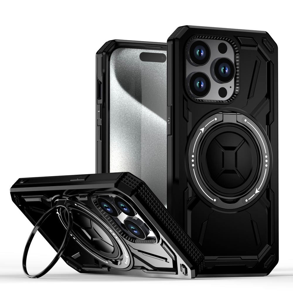 For iPhone 14 Pro Armor II Series MagSafe Magnetic Holder Phone Case(Black) - Shopkiz.com