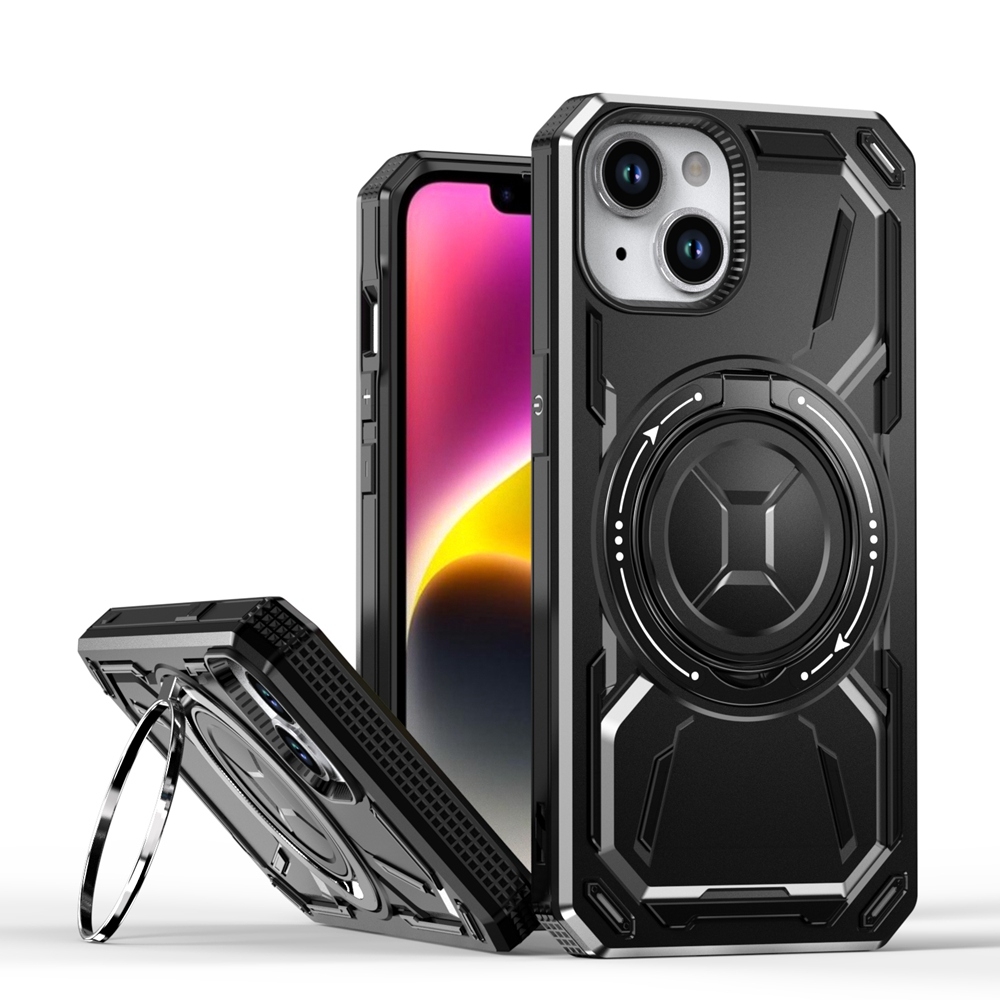 For iPhone 13 Armor II Series MagSafe Magnetic Holder Phone Case(Black) - Shopkiz.com