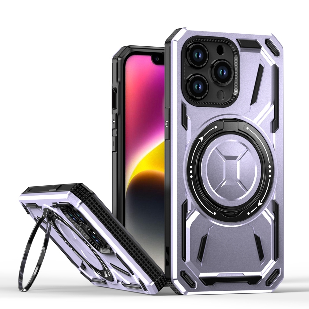 For iPhone 13 Pro Armor II Series MagSafe Magnetic Holder Phone Case(Light Purple) - Shopkiz.com