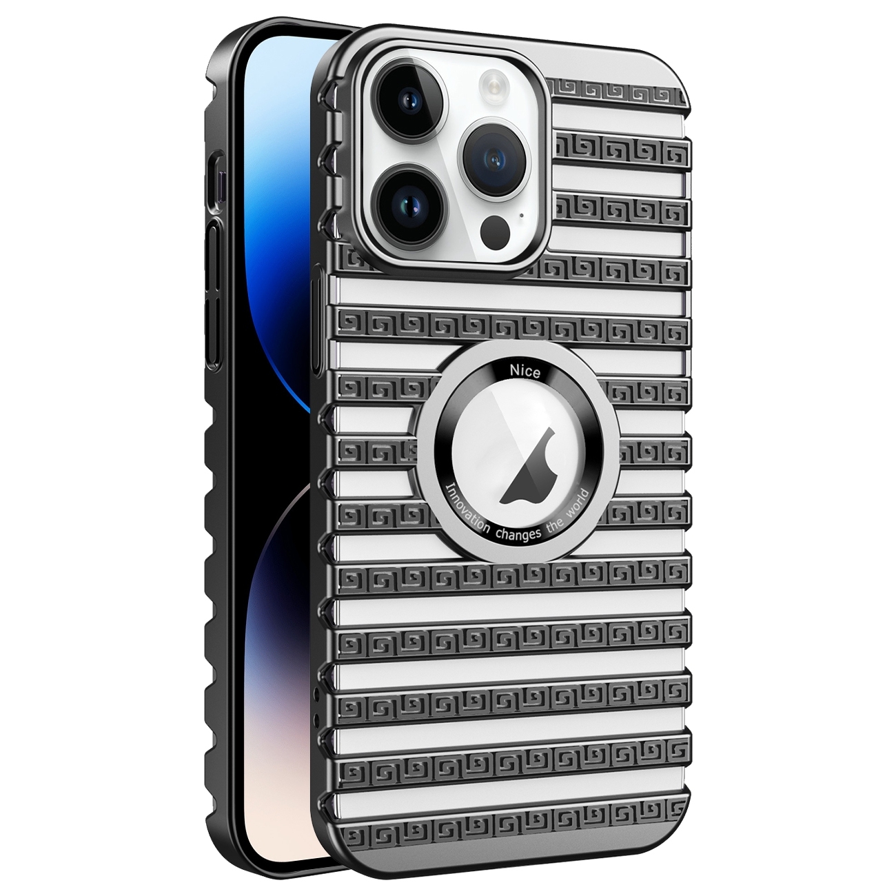 For iPhone 14 Pro Max Cooling Ladder Electroplated Hollow Phone Case(Black) - Shopkiz.com