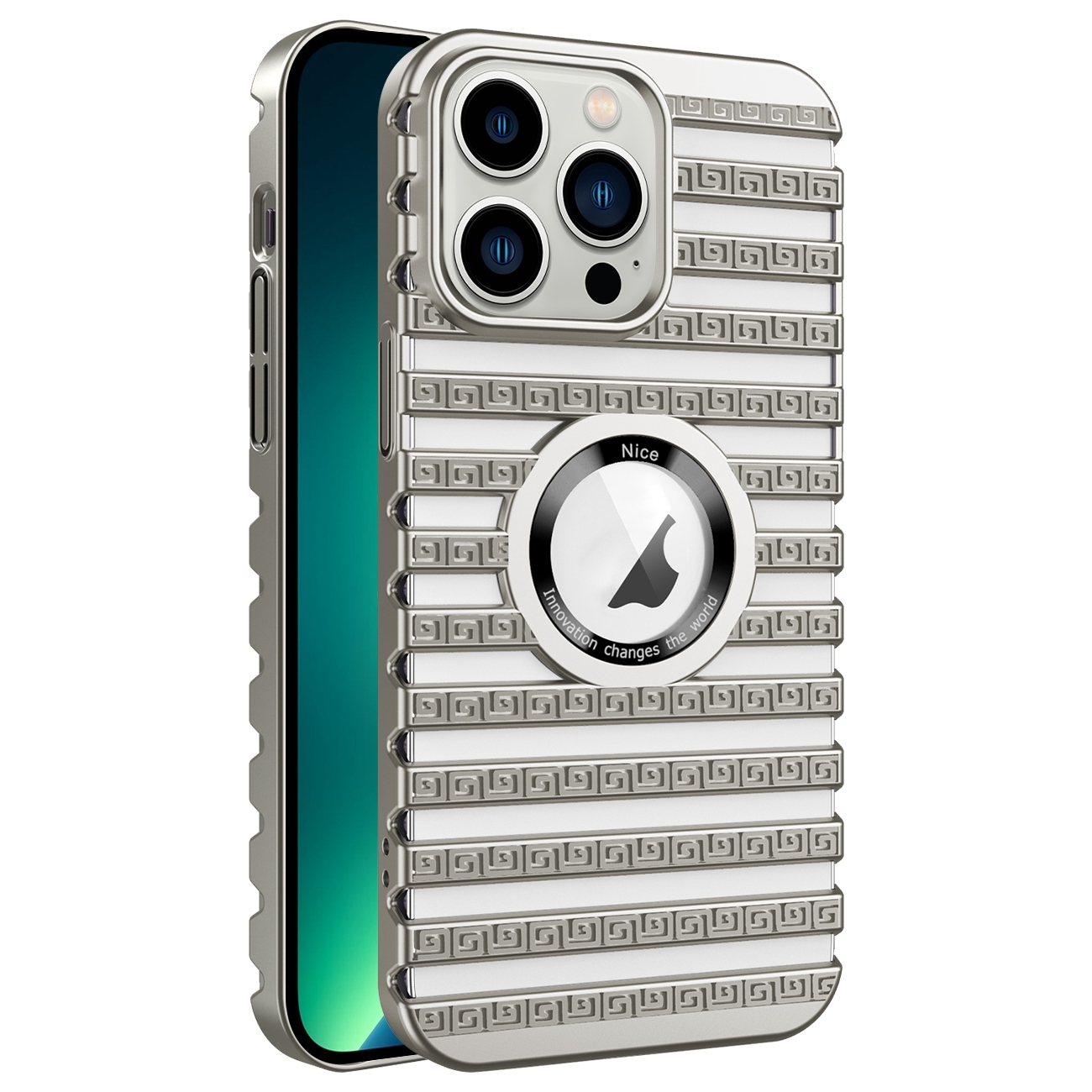For iPhone 13 Pro Max Cooling Ladder Electroplated Hollow Phone Case(Silver) - Shopkiz.com