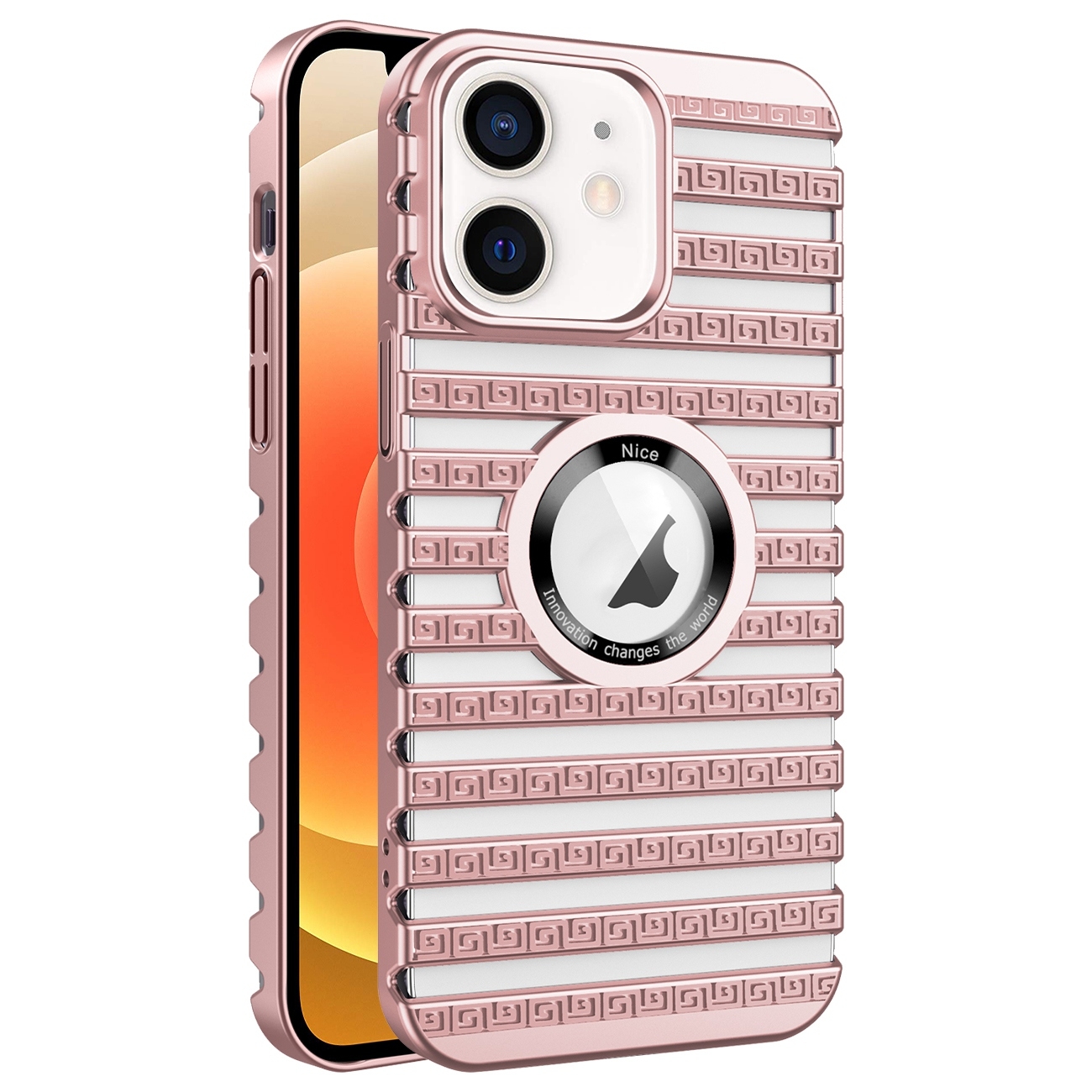 For iPhone 12 Cooling Ladder Electroplated Hollow Phone Case(Pink) - Shopkiz.com