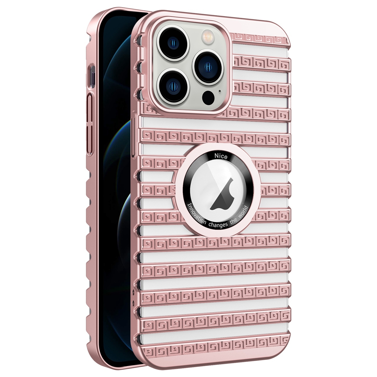 For iPhone 12 Pro Max Cooling Ladder Electroplated Hollow Phone Case(Pink) - Shopkiz.com