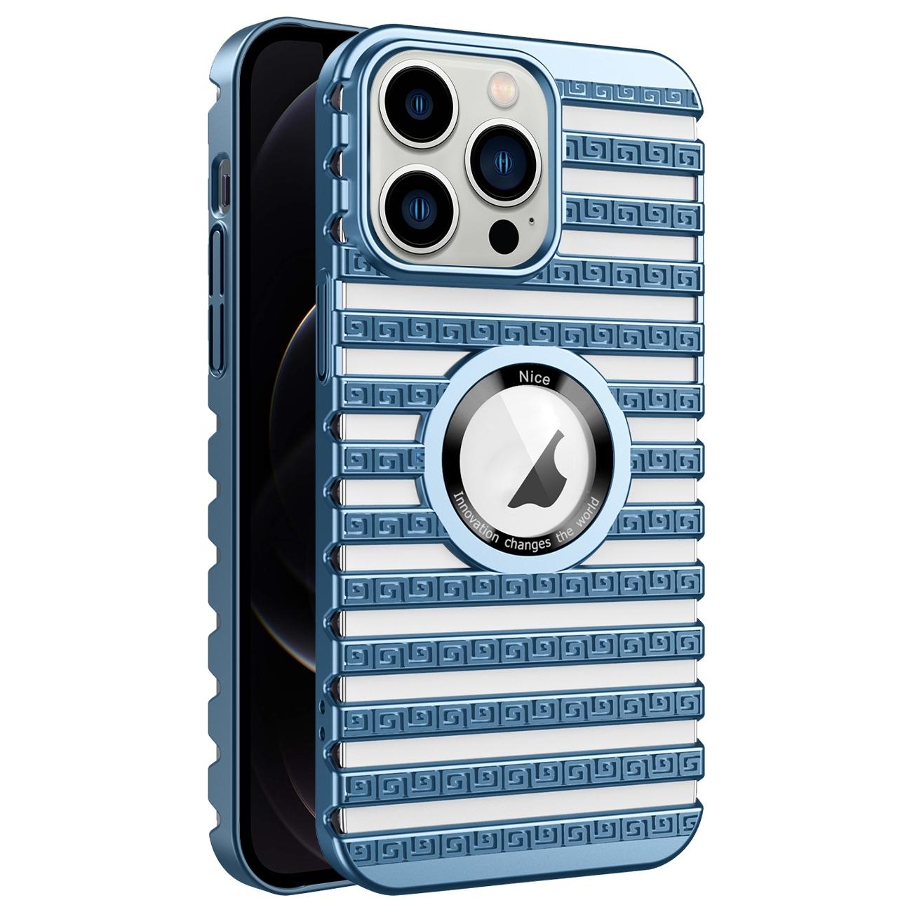 For iPhone 12 Pro Cooling Ladder Electroplated Hollow Phone Case(Blue) - Shopkiz.com