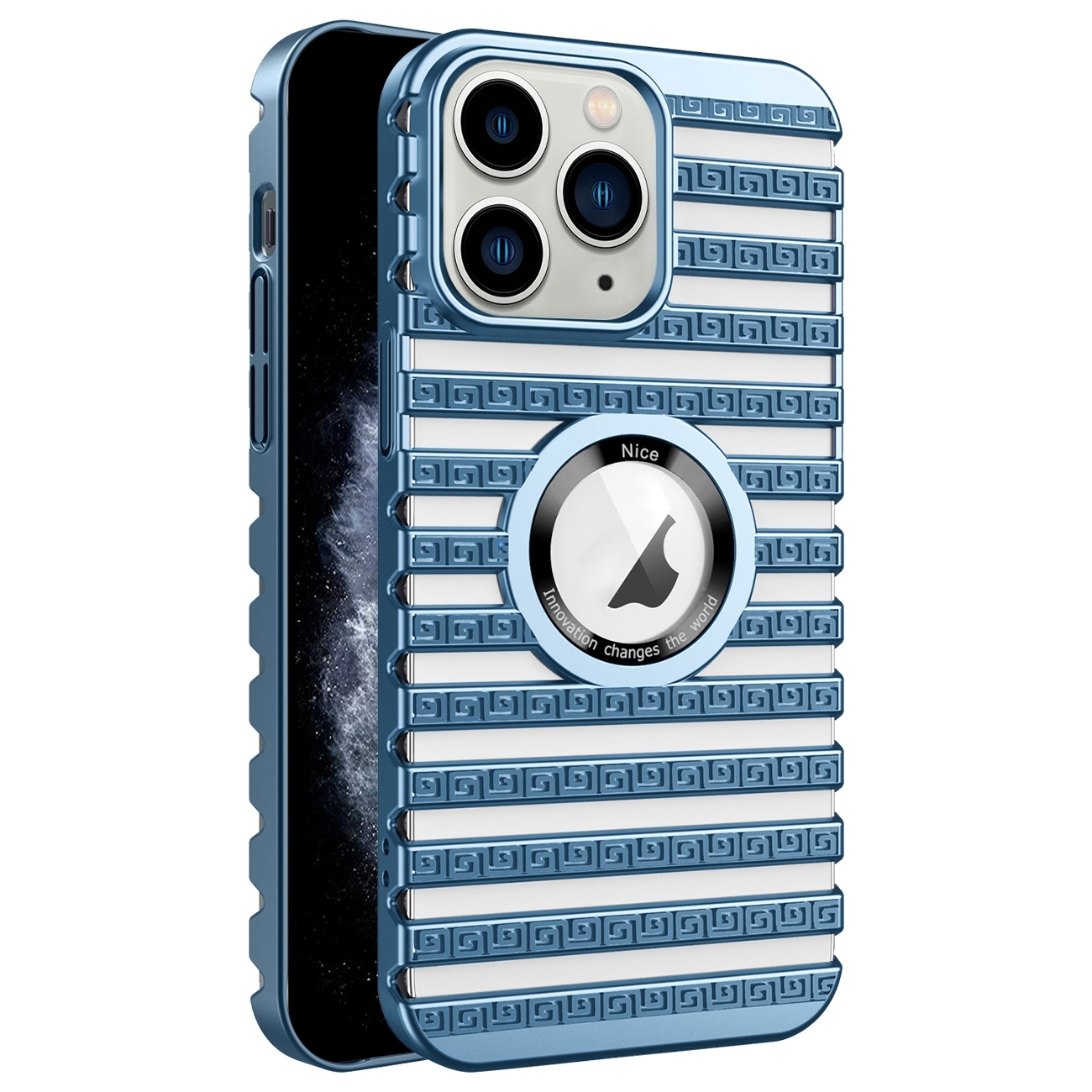 For iPhone 11 Pro Max Cooling Ladder Electroplated Hollow Phone Case(Blue) - Shopkiz.com