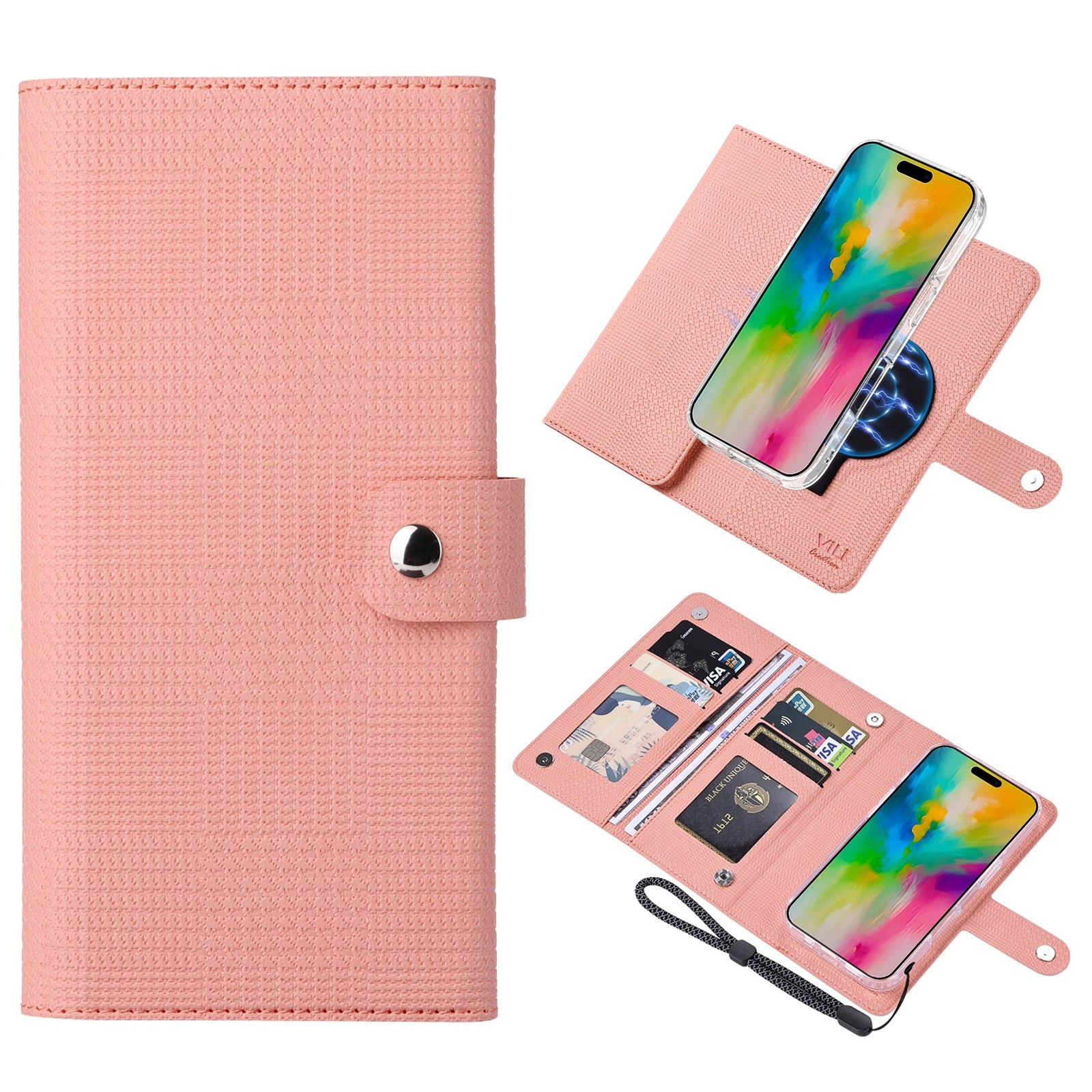 For iPhone 16 Plus ViLi GHA-C Series RFID MagSafe Magnetic Flip Leather Phone Case(Pink) - Shopkiz.com
