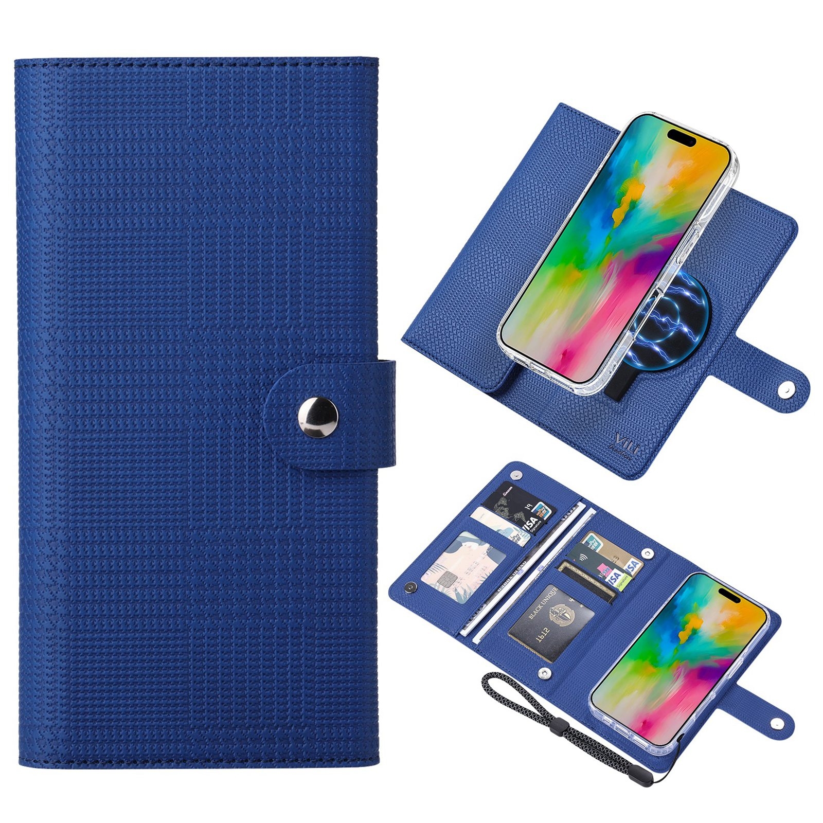 For iPhone 16 Pro Max ViLi GHA-C Series RFID MagSafe Magnetic Flip Leather Phone Case(Blue) - Shopkiz.com