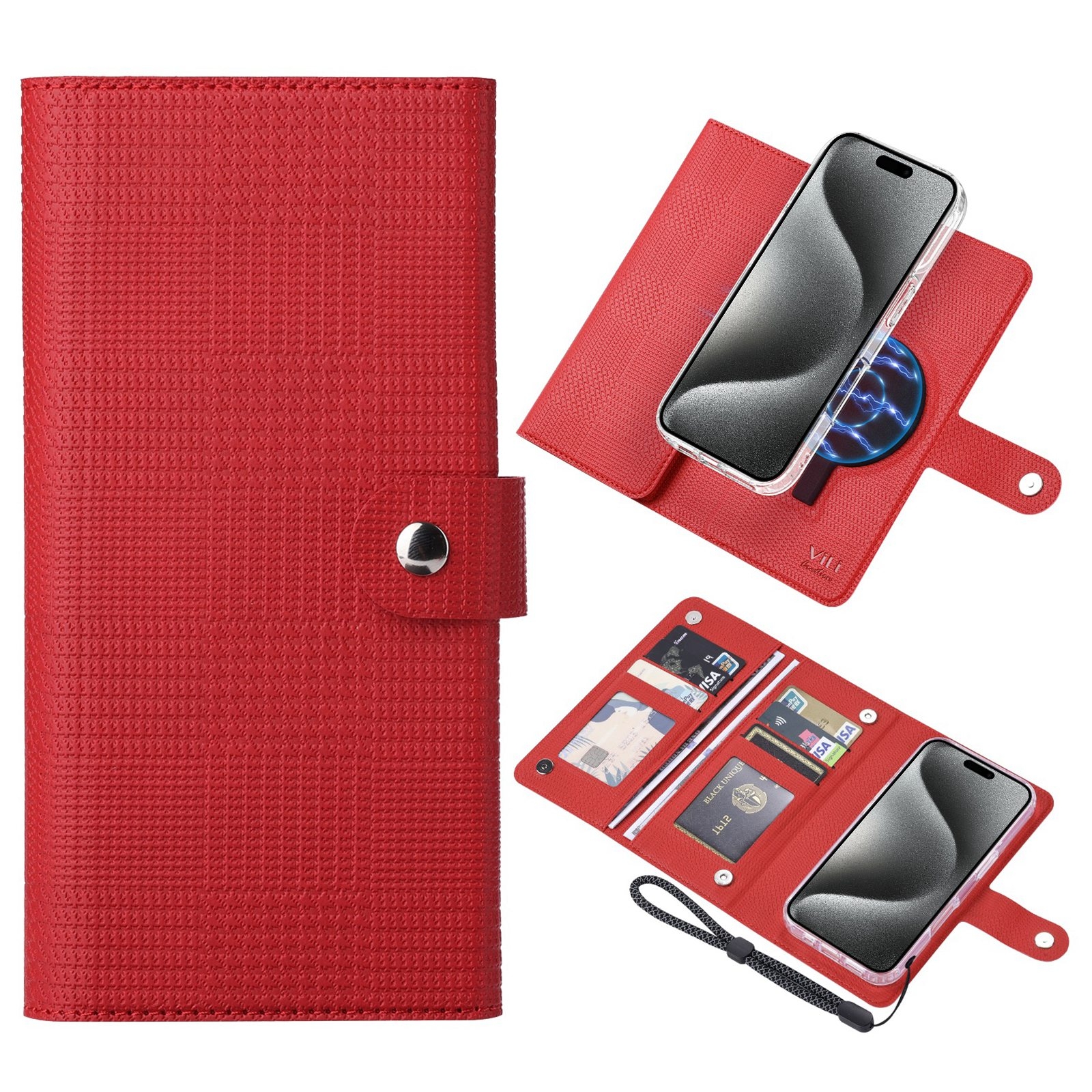 For iPhone 15 Pro ViLi GHA-C Series RFID MagSafe Magnetic Flip Leather Phone Case(Red) - Shopkiz.com