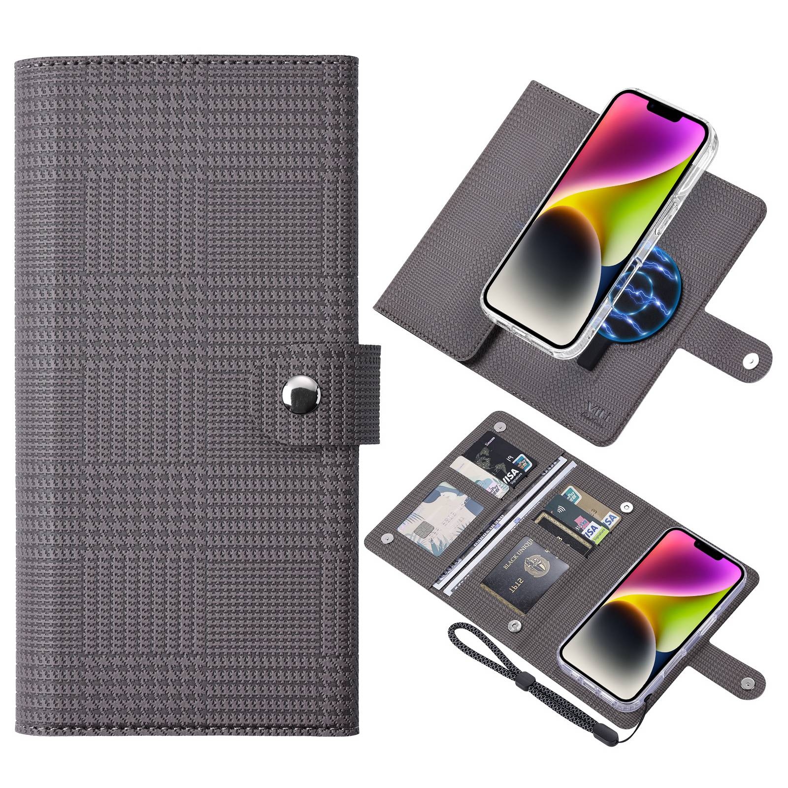 For iPhone 14 ViLi GHA-C Series RFID MagSafe Magnetic Flip Leather Phone Case(Grey) - Shopkiz.com