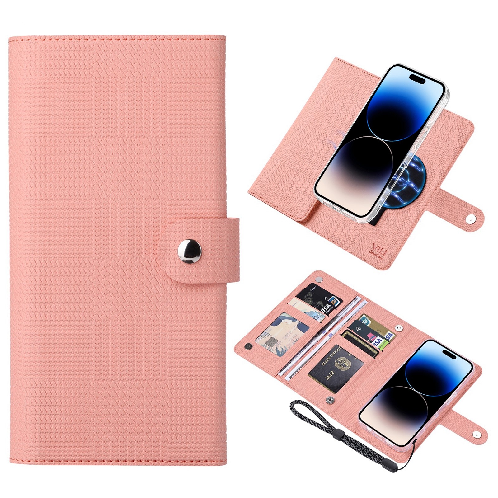 For iPhone 14 Pro Max ViLi GHA-C Series RFID MagSafe Magnetic Flip Leather Phone Case(Pink) - Shopkiz.com