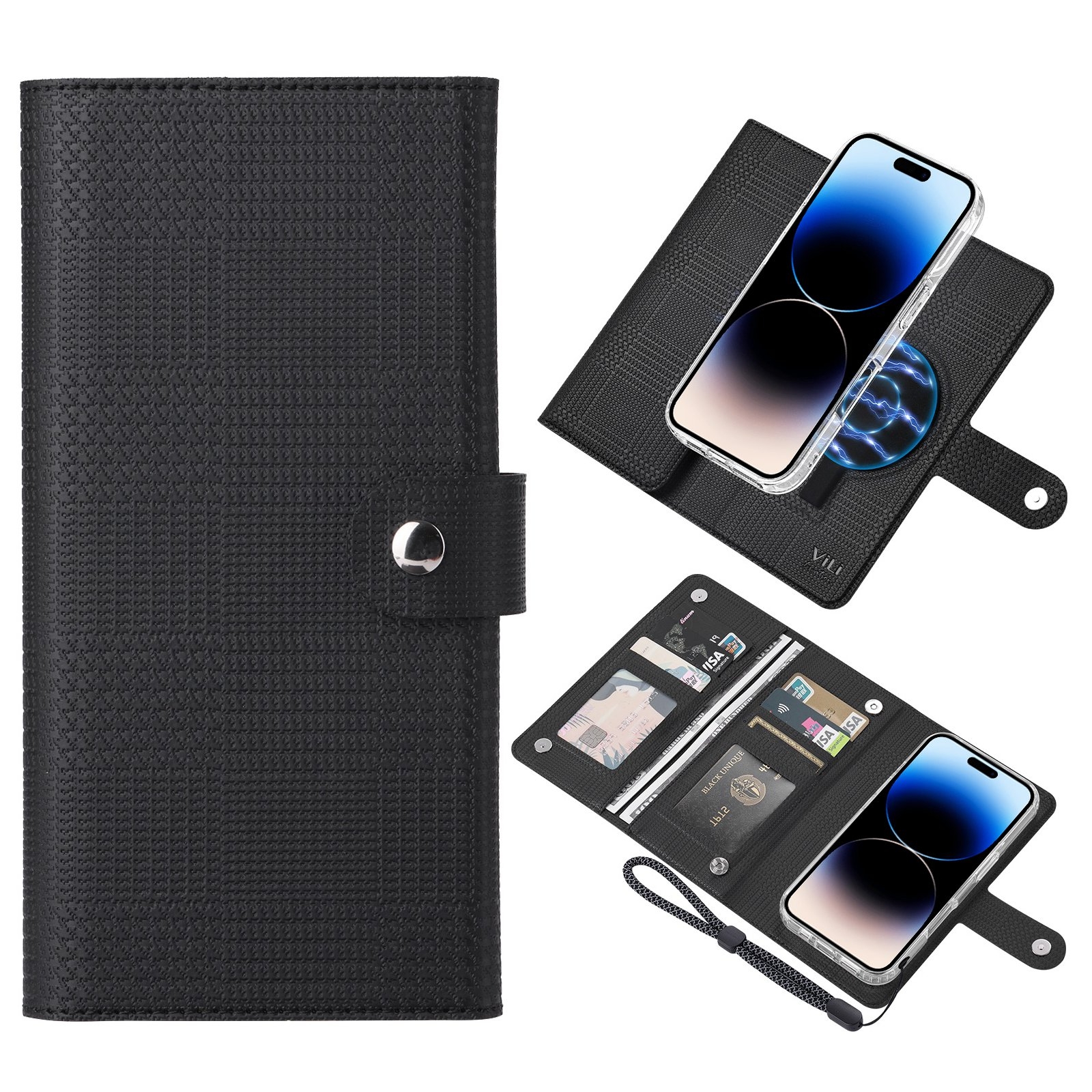For iPhone 14 Pro Max ViLi GHA-C Series RFID MagSafe Magnetic Flip Leather Phone Case(Black) - Shopkiz.com