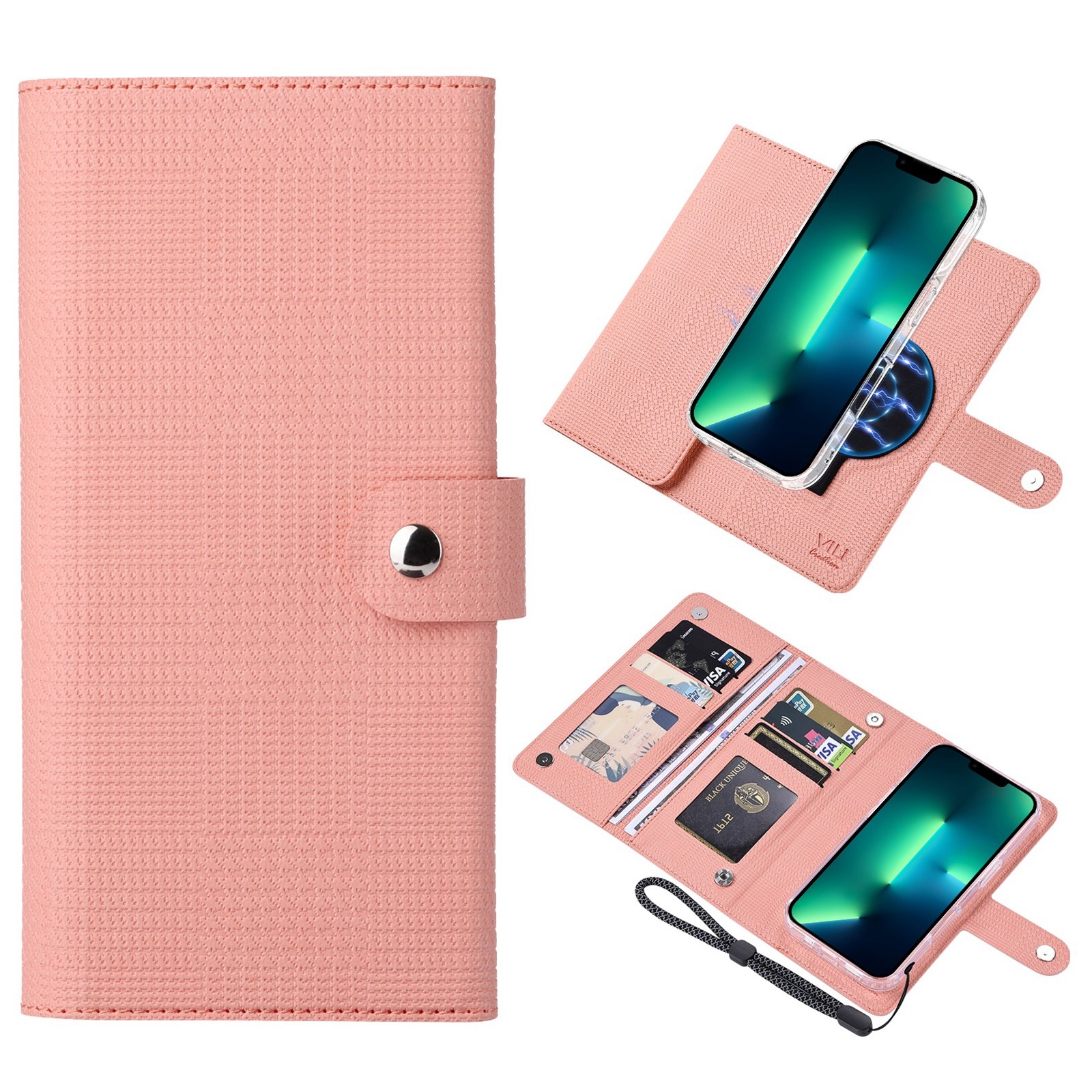 For iPhone 13 Pro Max ViLi GHA-C Series RFID MagSafe Magnetic Flip Leather Phone Case(Pink) - Shopkiz.com