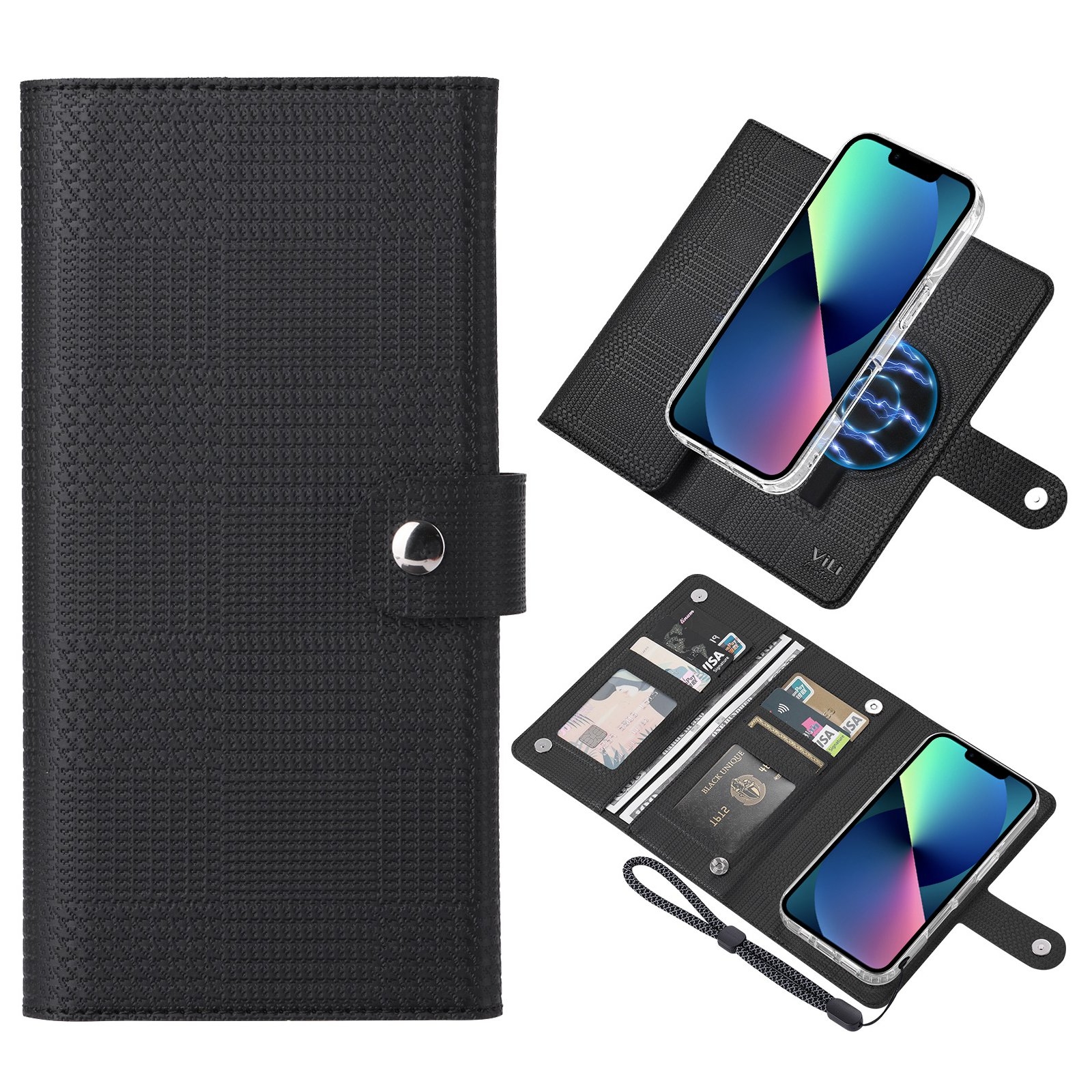 For iPhone 13 ViLi GHA-C Series RFID MagSafe Magnetic Flip Leather Phone Case(Black) - Shopkiz.com